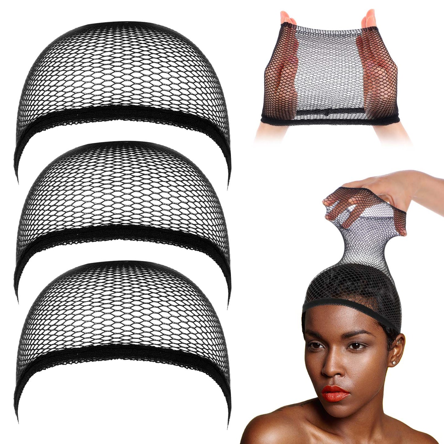 12 Pcs Mesh Wig Caps Net Open & Closed End Fishnet Hair Net Nylon Liner Snoods Stretchable Sleeping Hairnet Strength Wrap Bonnets for Women Men Long Thick Ballet(Black)