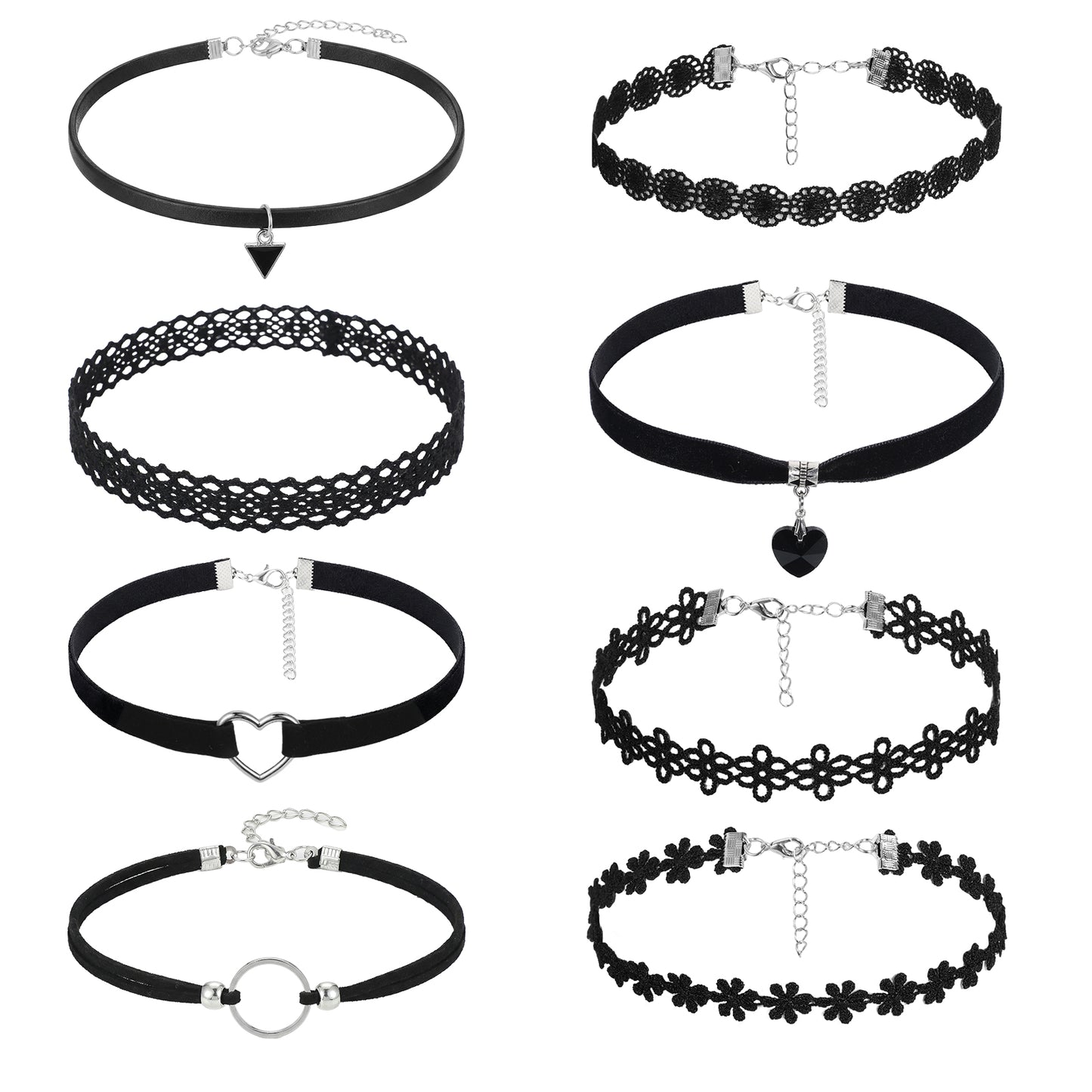 Gsbnjuy 8 Pcs Choker Necklace for Women Black Necklaces Gothic Lace Choker Adjustable Layered Velvet Classic for Punk Goth Jewelry Clothes Halloween Cosplay Accessories