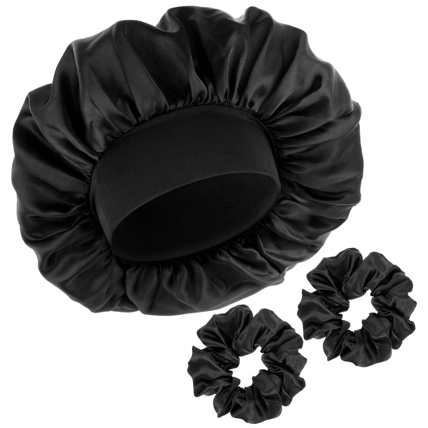 WLLHYF Satin Bonnet for Sleeping Women, Bonnets with 2 Pcs Adjustable Tie Band Elastic Band Silk Sleep Cap Soft Hair Wrap Large Bonnets for Black Women