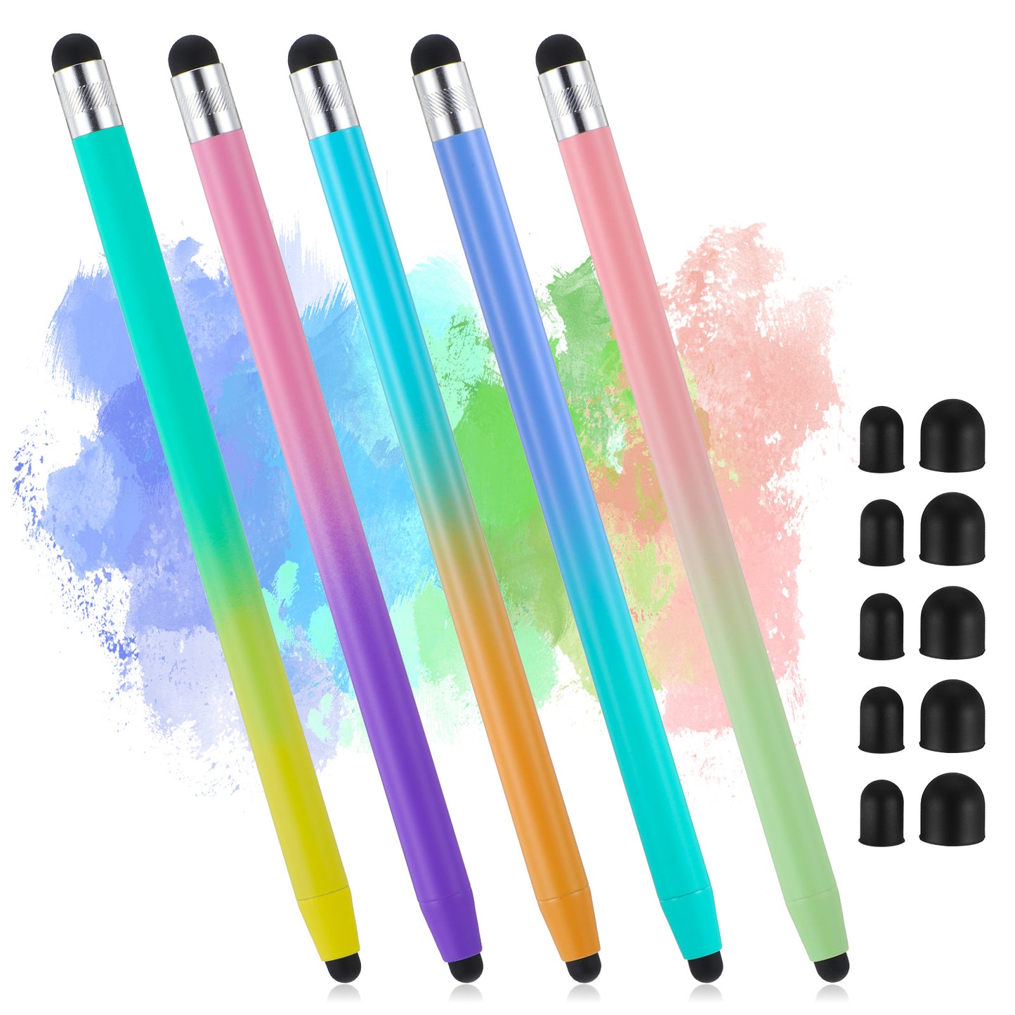 Wanmu 5Pcs Stylus Pens for Touchscreen, 2-in-1High Sensitivity and Precision Stylus Pen with 10 Rubber Tips for Smartphone & Tablets