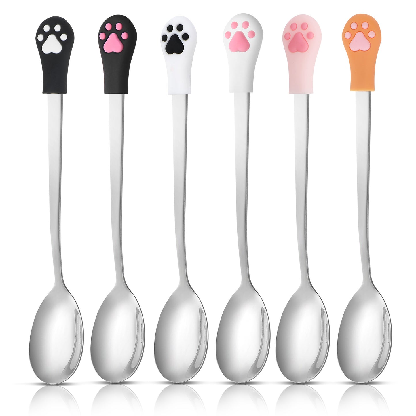 Sibba Pet Food Spoon Cat 6 Pcs Claw Spoon Stainless Steel Dog Cat Spoons Cute Claw Scoop Stainless Steel SpoonsPortable Scoop Espresso Little Scoops Fit Feed Canned, Mug, Stirring Tea, Coffee, Dessert