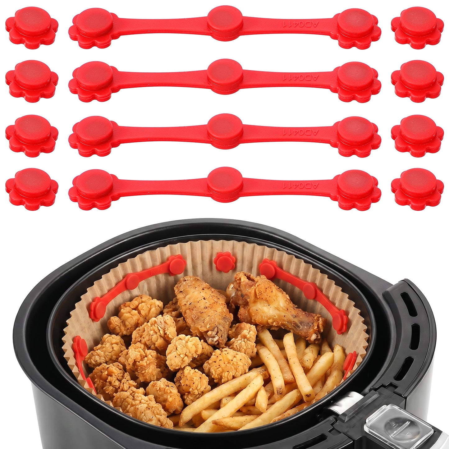 YUXIANLB 6pcs Air Fryer Magnets Silicone Buckle for Parchment Paper Liners, High-Temp Resistant Air Fryer Accessories Lock Disposable Liners Safely and Prevent Paper from Burning and Covering Food