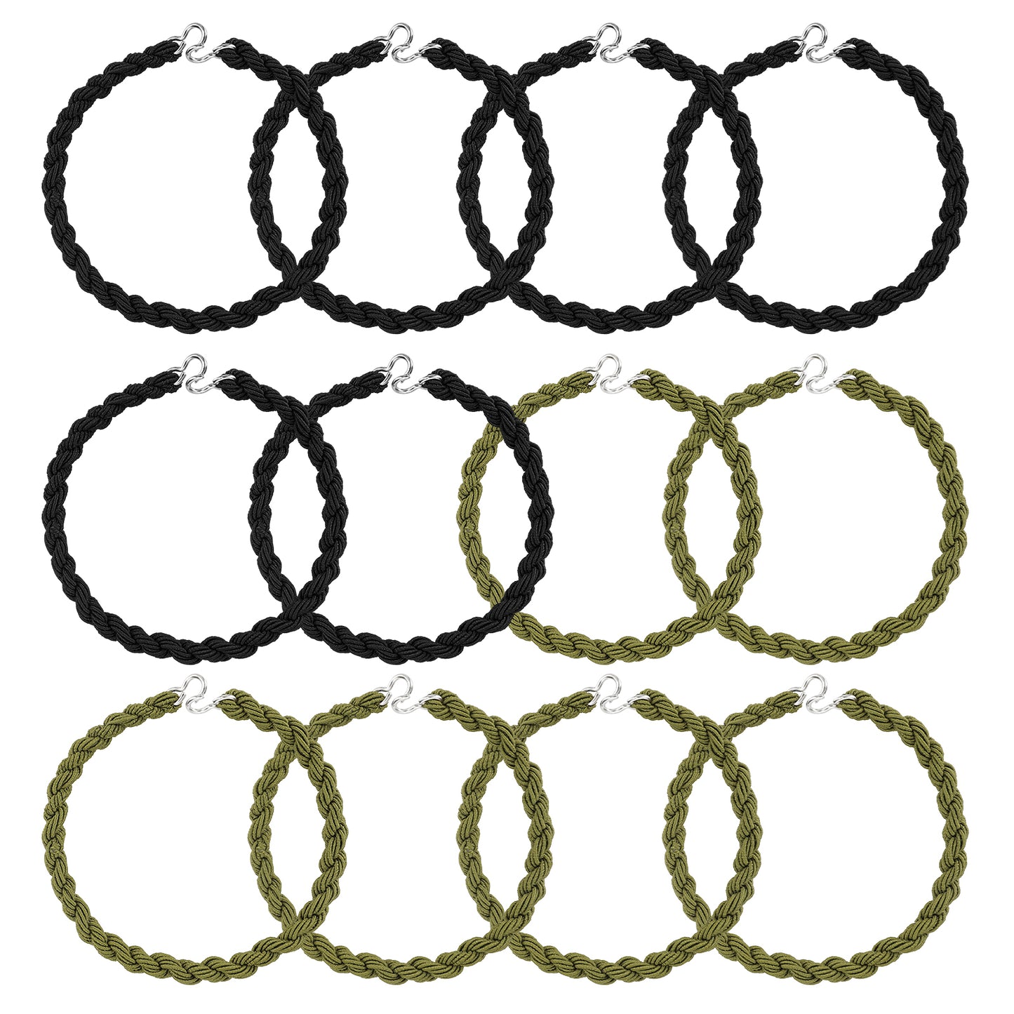 Sibba 12 Pcs Military Elastic Boot Straps Military Leg Straps Shoelace Boot Blousers Blousing Garters with Metal Hooks for Navy Army Air Force Boot Bands Camping Climbing Tool (Black&Green)