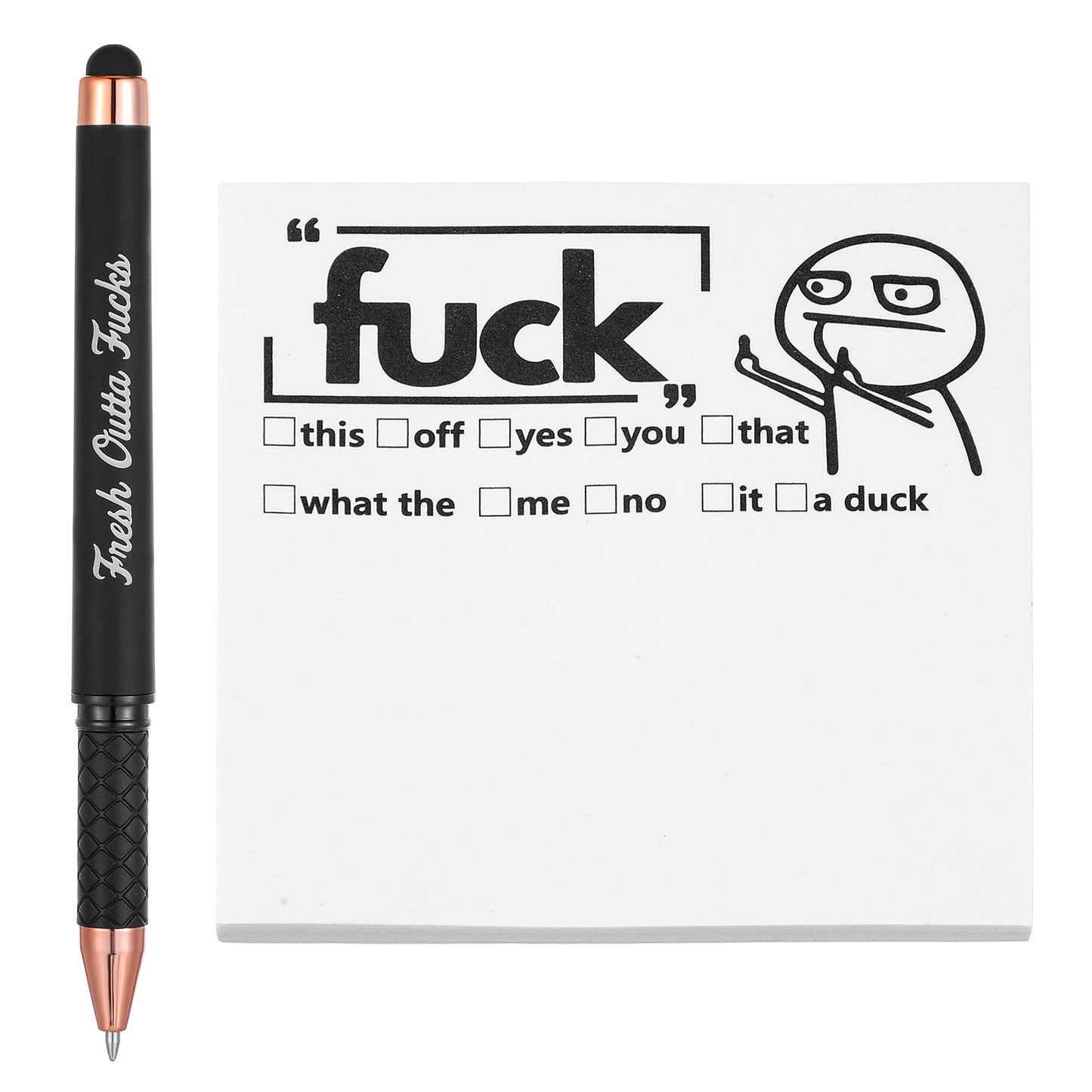 Wanmu Fresh Outta Fucks Pad and Pen, Funny Spoof Notes and Pens, Fuck Off Sticky Notes, Sarcastic Gifts, Funny Gifts for Friends