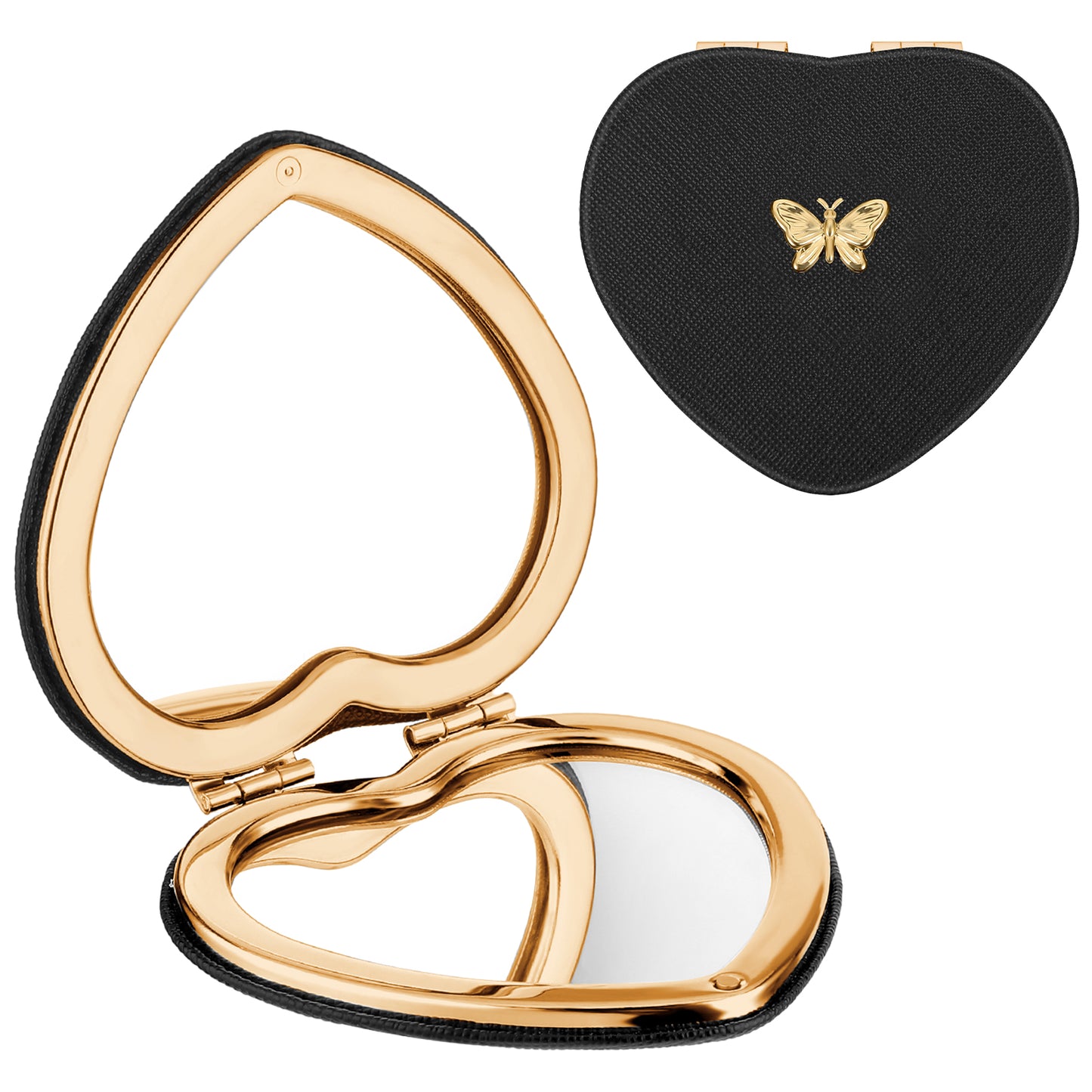 WLLHYF Cute Heart Shaped Compact Mirror Portable Double-Sided Mini Makeup Mirror 1X/2X Magnifying Small Pocket Folding Travel Cosmetic Mirror for Women Girls Home Office Travel