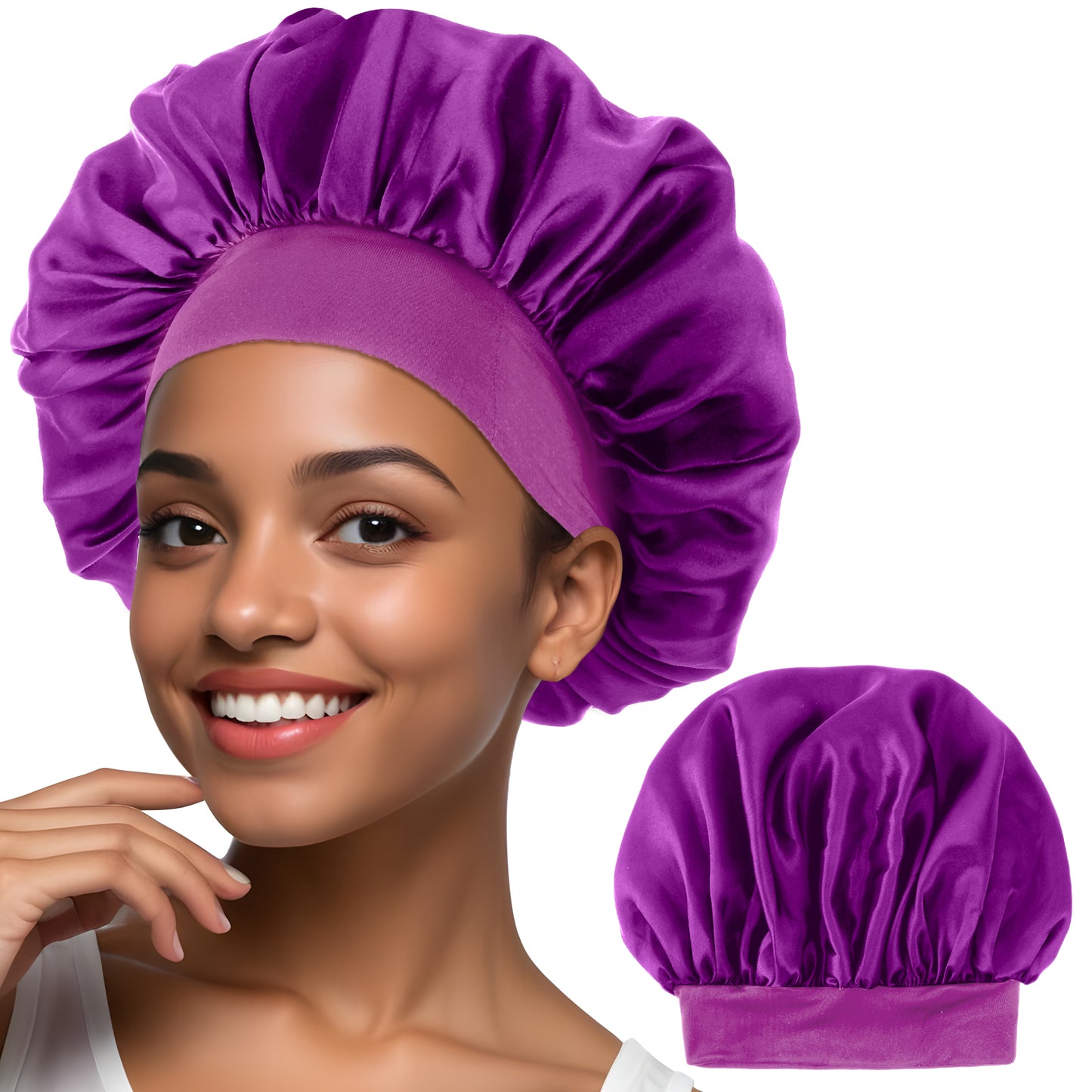 COMNICO Bonnet for Sleeping, Silk Satin Sleep Cap (UK, Numeric, 3, Dark Purple, not Applicable, not Applicable)