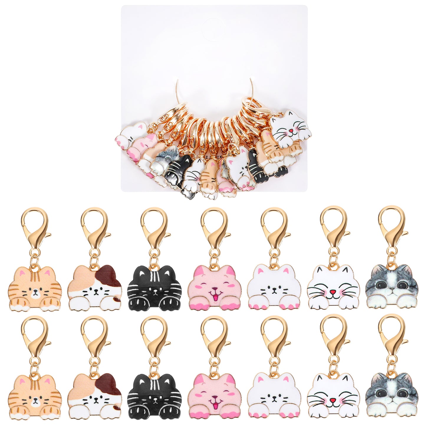 14 PCS Cat Stitch Marker Alloy Enamel Knitting Charm Cute Animal Locking Knitting Marker Cat Keychain Removable Needles Stitch Supplies for Weaving Sewing Accessories DIY Craft Quilting Jewelry Making