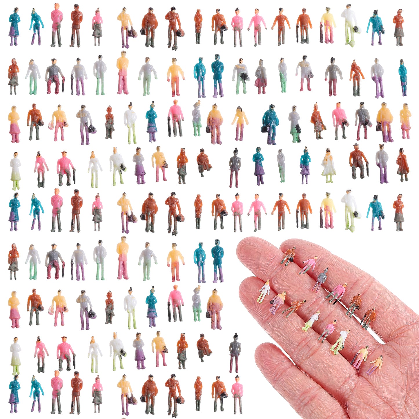 Hpmjz 200PCS Mini People Figurines 1: 150 Scale Plastic Painted Figurines Little Sitting and Standing Miniature Architectural Painted Tiny People Model for Train Model Miniature Scenes Layout