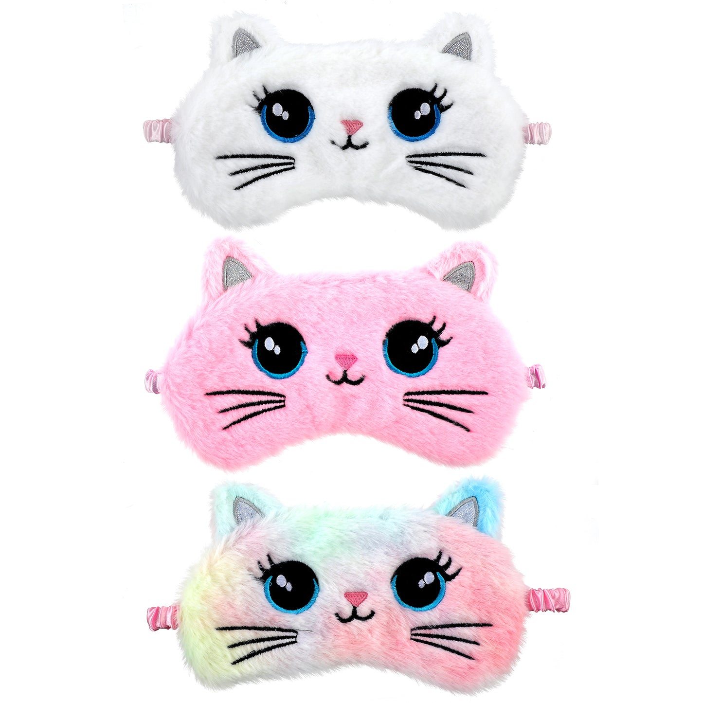 Sibba Plush Eye Mask 3 Pcs Sleep Mask Sleeping Eye Cover Soft Eye Blindfold Sleep Eye Cover Cute Cat Sleeping Eye Shade Colorful Eye Masks Satin Nap Night for Women Girl Beauty