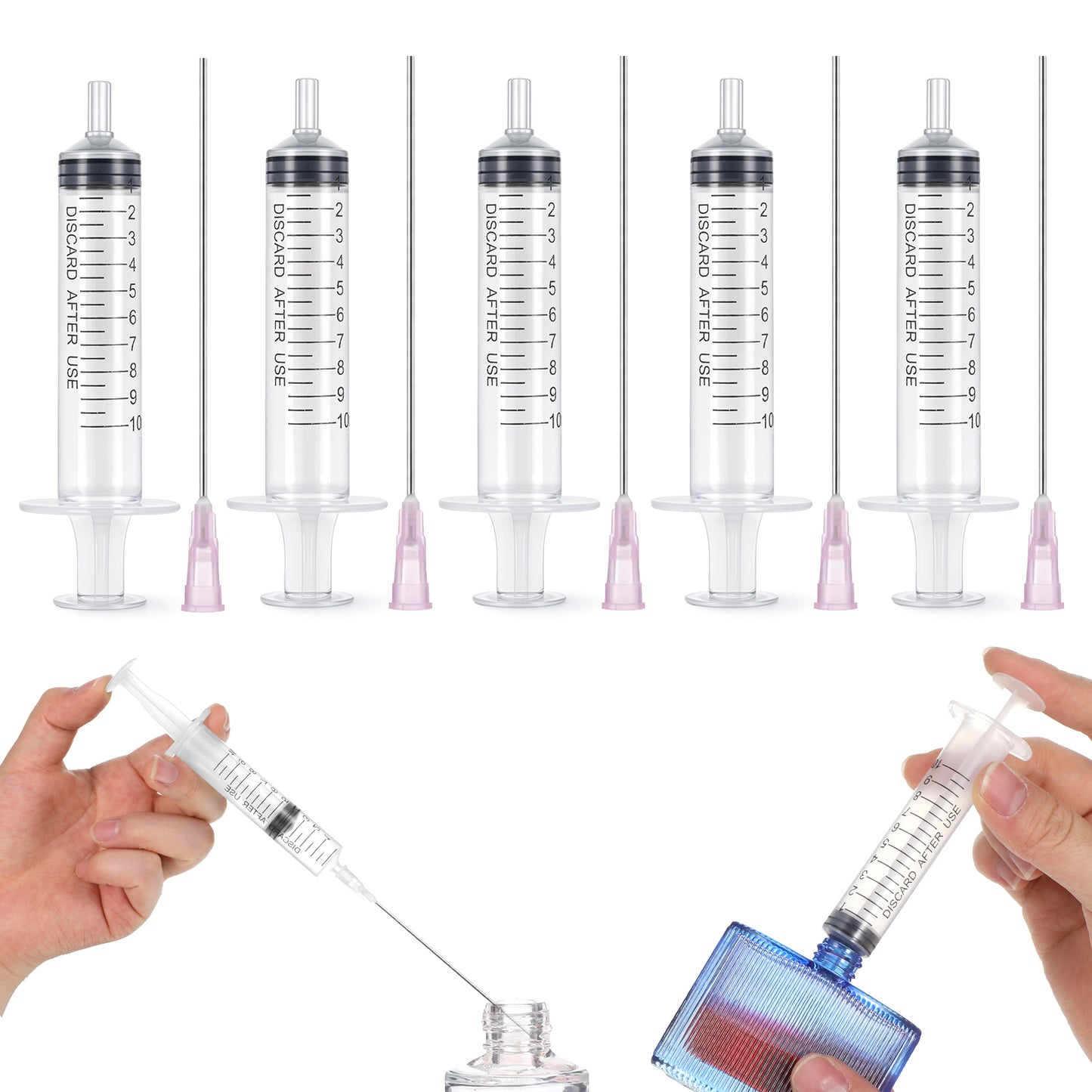 ElevateTech 10ML Plastic Perfume Syringes Extractor Decanter Kit, 5Pcs Refillable Perfume Refill Tool with Blunt-tip Stainless Needle Tip for Ink Pen Printer Filling Dispensing Measuring
