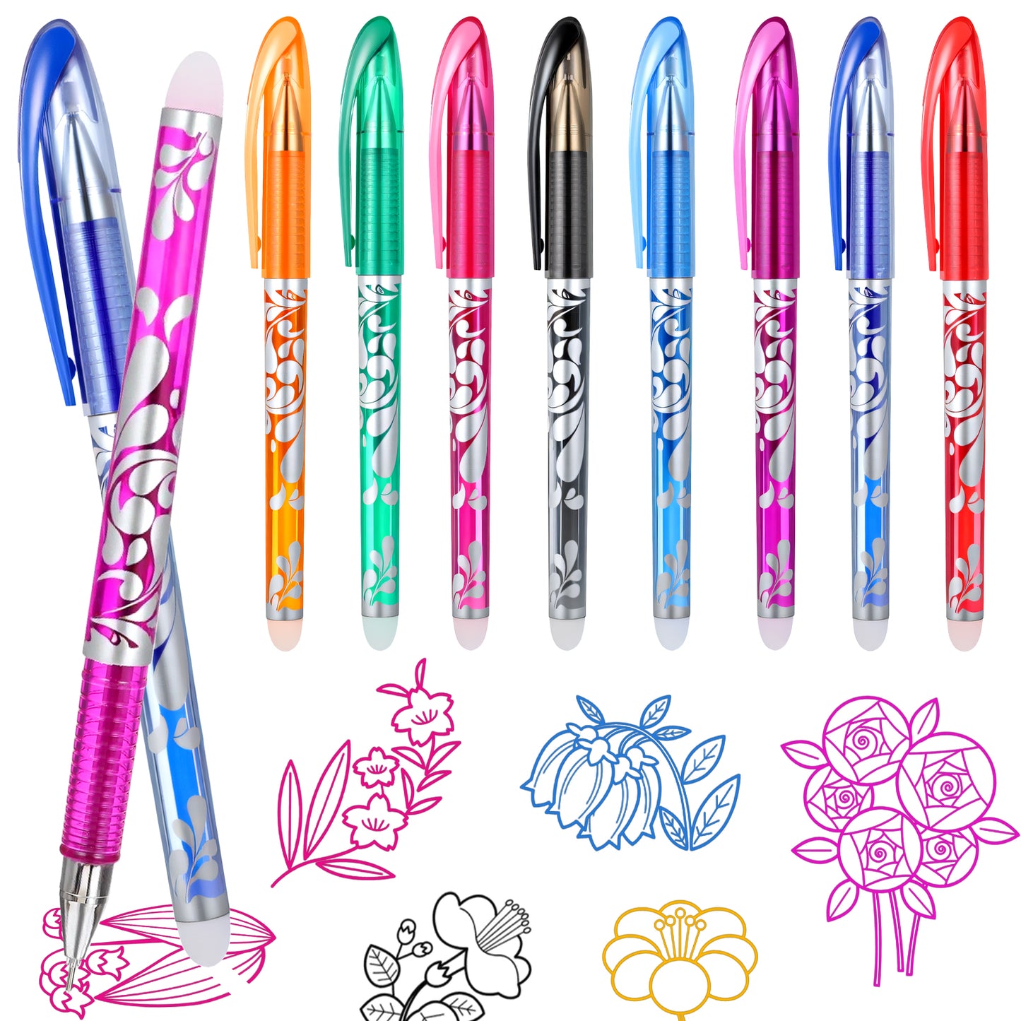 8pcs Erasable Pens Rub Out Pens 0.5mm Erasable Gel Pen with Rubbers on the End Heat Friction Pen with Eraser Handwriting Writing pen Multicolored Gel Ink Rolling Ball for Adult School Teacher Office
