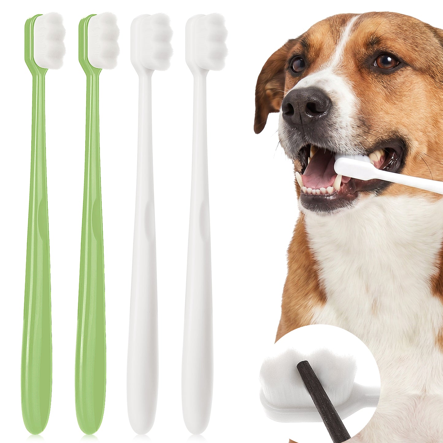 Wanmu Dog Toothbrush for Puppies 4 Pack Ultra Soft Dog Toothbrush Wave Head Cat Tooth Brushing Kit Soft Bristles Gentle Teeth Cleaning for Medium to Large Pet Dental Care(White & Green)