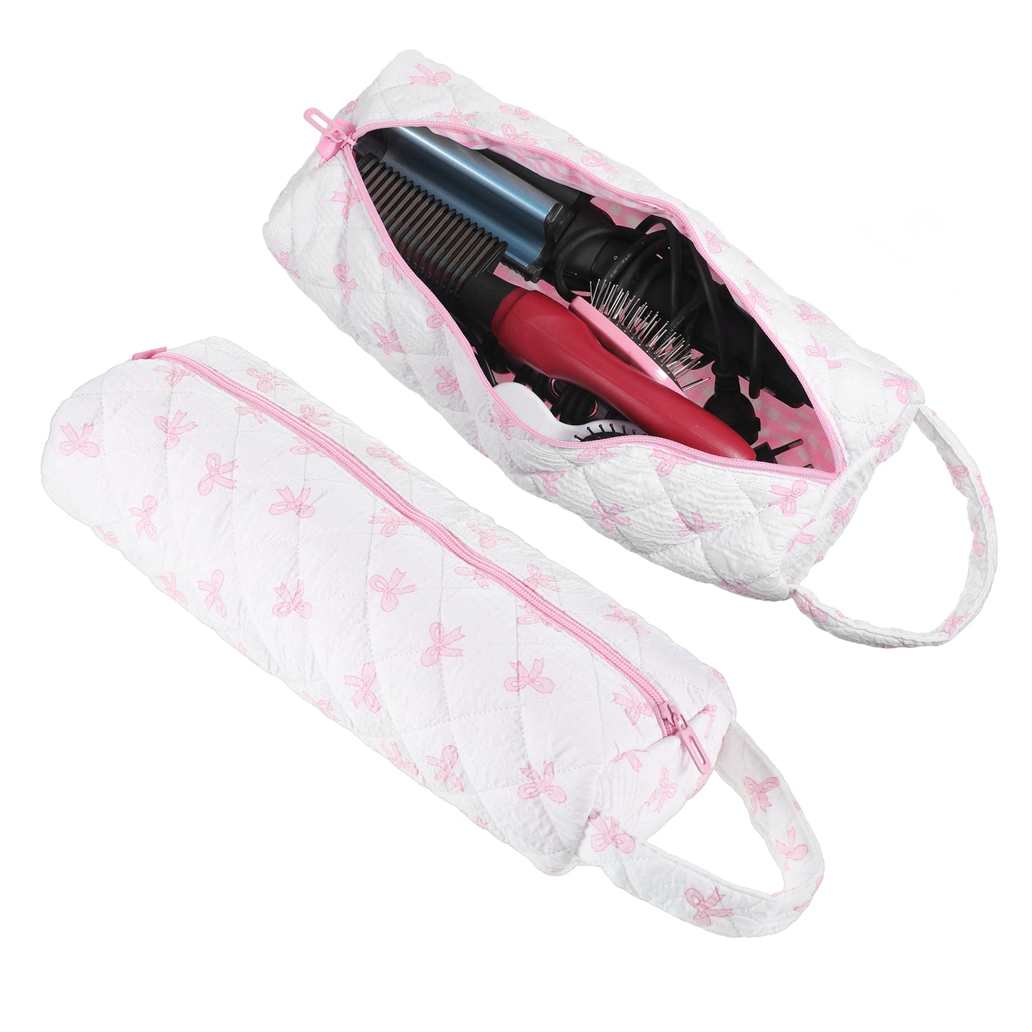 ElevateTech Hair Tools Organizer Bag with Bow Patter Portable Hot Hair Tool Travel Bag for Curling Irons, Flat Irons, Hair-Straightener and Styling Tools Pink Travel Storage Case for Hair-Accessories