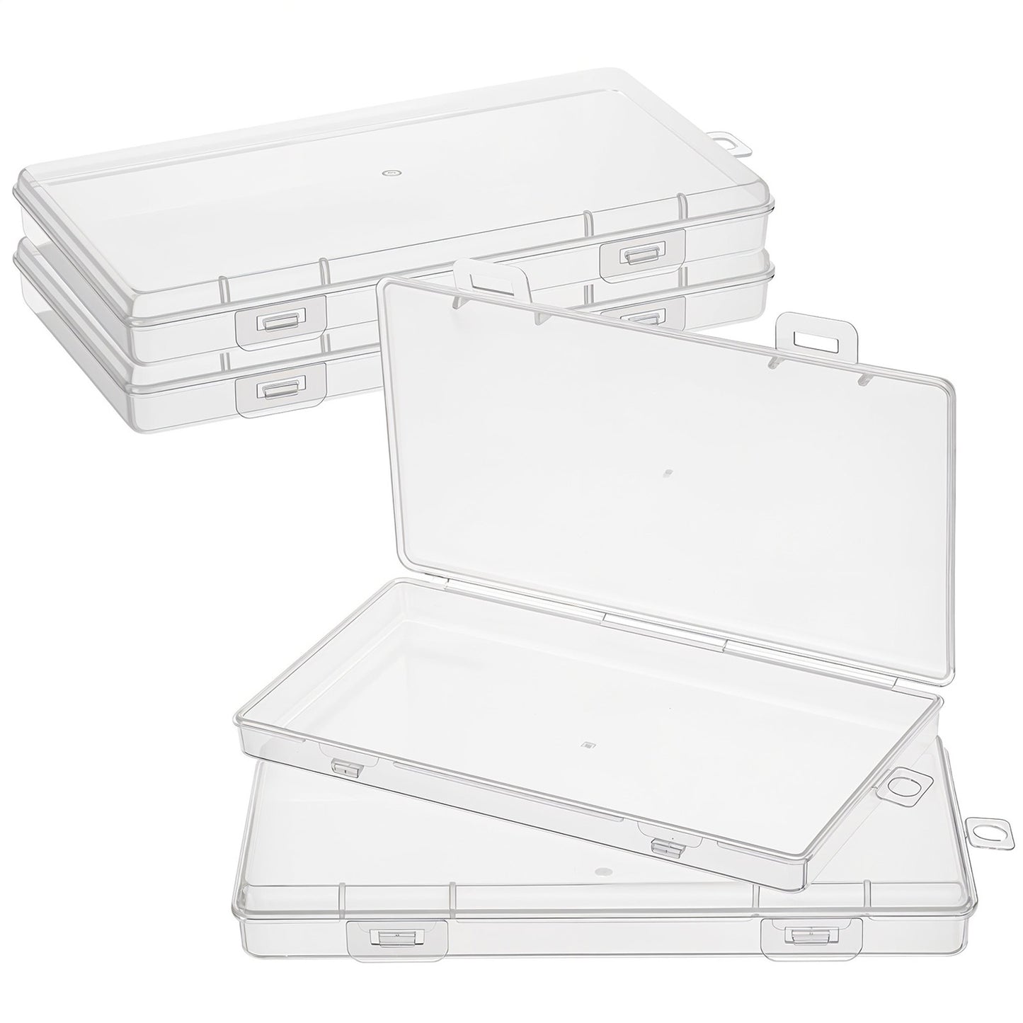 Wanmu 4Pcs Mini Plastic Clear Beads Storage Containers Box, Small Plastic Storage Containers with Hinged Lids, Rectangle Clear Boxes for Collecting Small Items, Beads, Jewelry, Business Cards(Large)