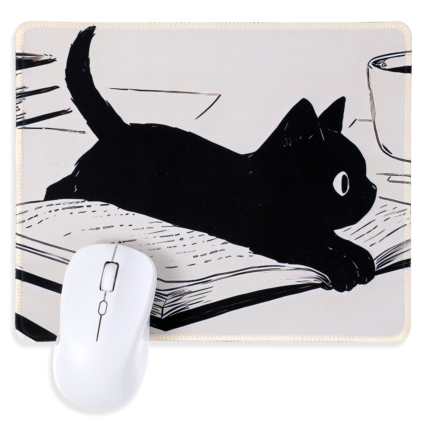 Cute Black Cat Mouse Pad 10"X8" Rectangle Mousepad with Non-Slip Rubber Base Kawaii Anime Cat MousePad for Wireless Mouses Stitched Edge Mouse Pads Desktop Accessories for Desk Computers Laptop Office