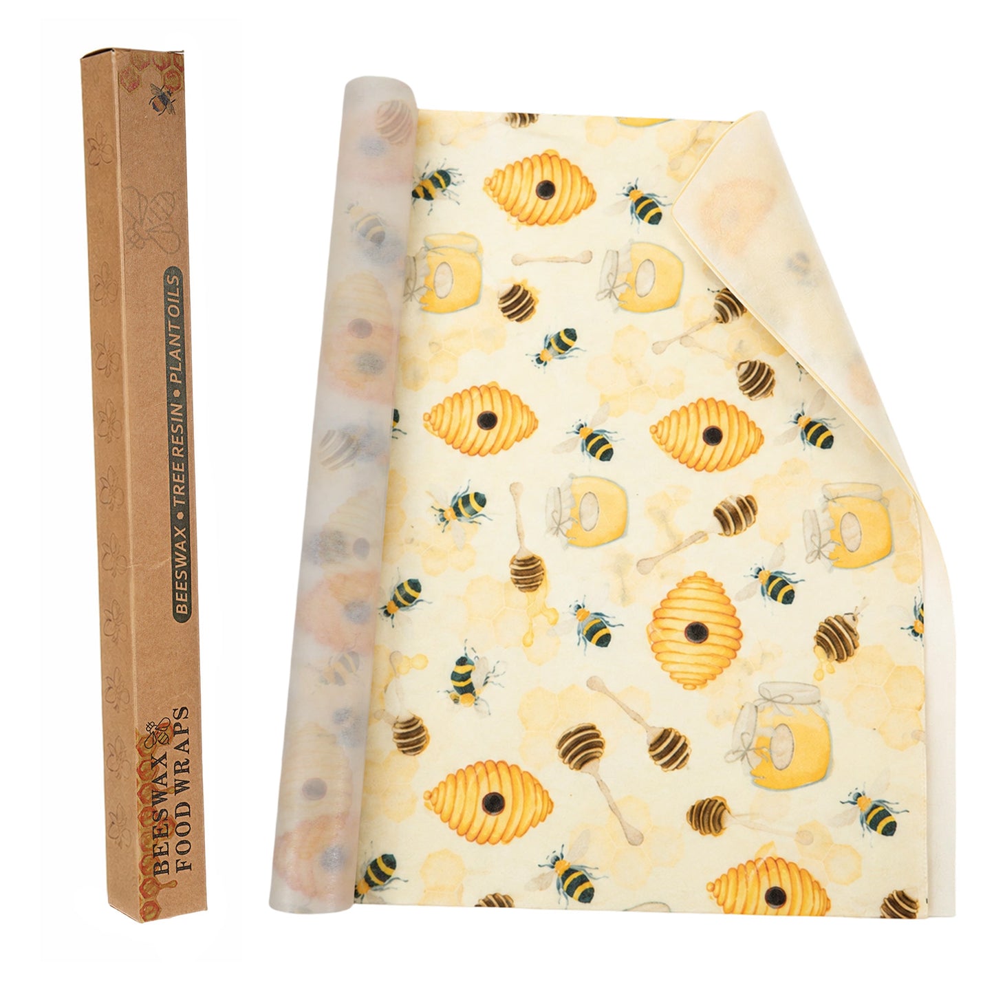 KFHENSOMR Beeswax Food Wrap Roll, 33 x 100 cm Cut-to-Size Reusable Organic Beeswax Wrap, Plastic-Free Cling Film Alternative for Food Storage, Friendly Washable Wrap for Bread, Cheese, Fruit, Sandwich