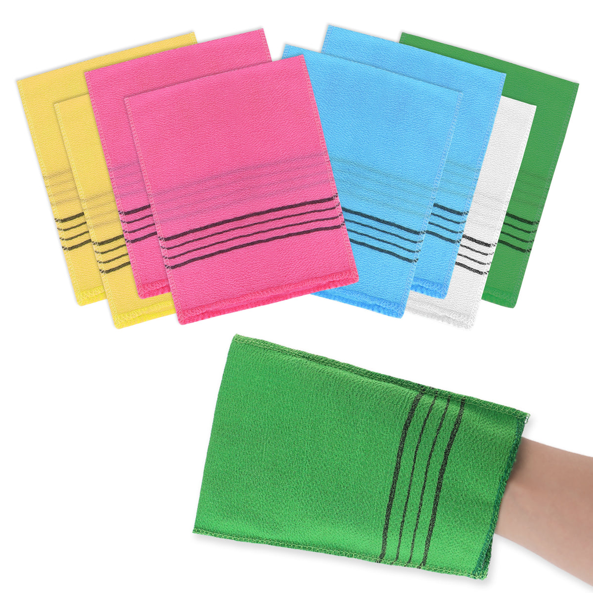 Wanmu Korean Exfoliating Mitt, Korean Italian Exfoliating-Towels, 8 Pcs Italian Towels for Exfoliating Dead Skin (Pink Blue Green Yellow White)
