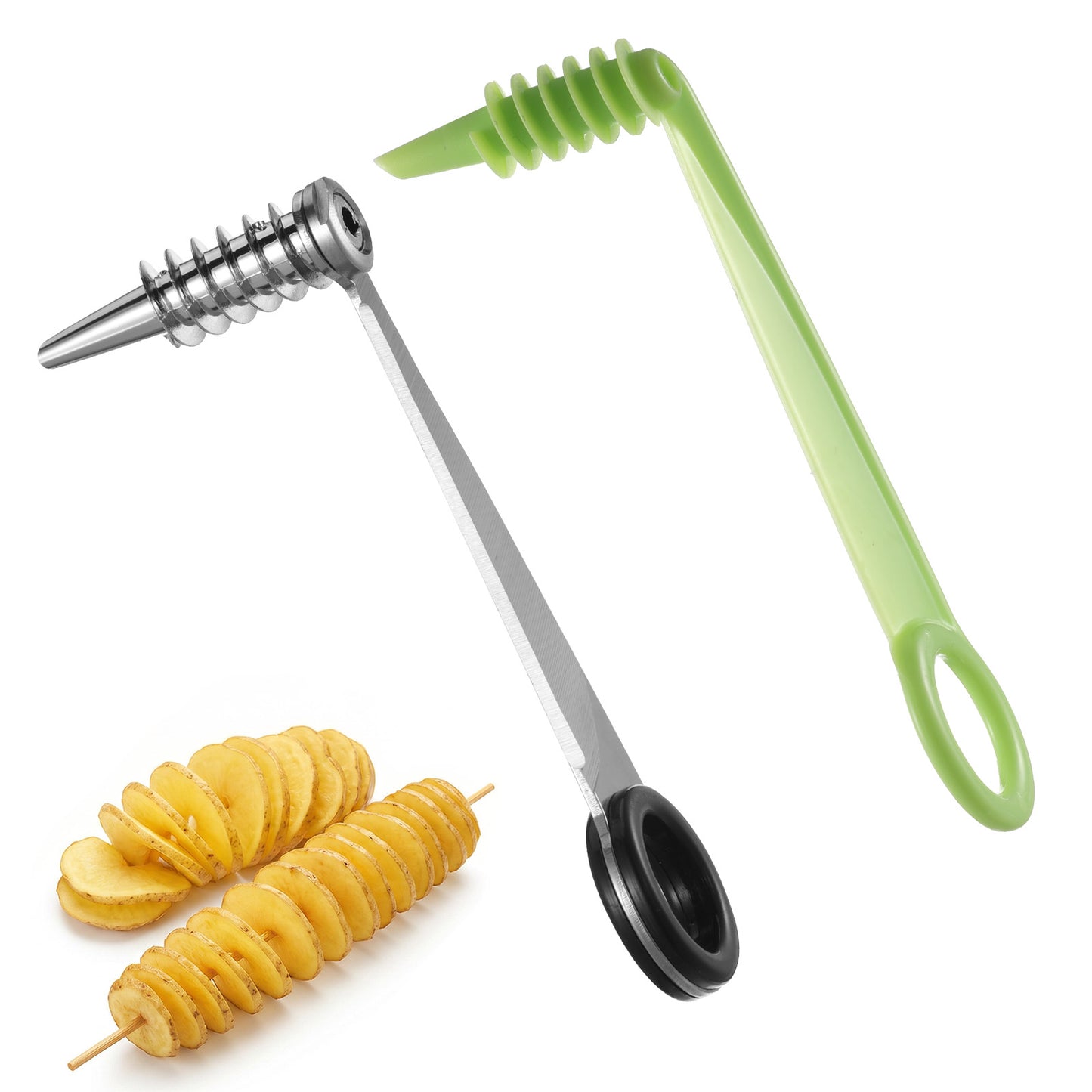 2 Pack Spiral Cutter Knives Vegetable Spiralizer Plastic Stainless Steel Spiral Knife Manual Spiral Potato Cutter for Kitchen Accessories Fruits Carrots Cucumbers Tools Home