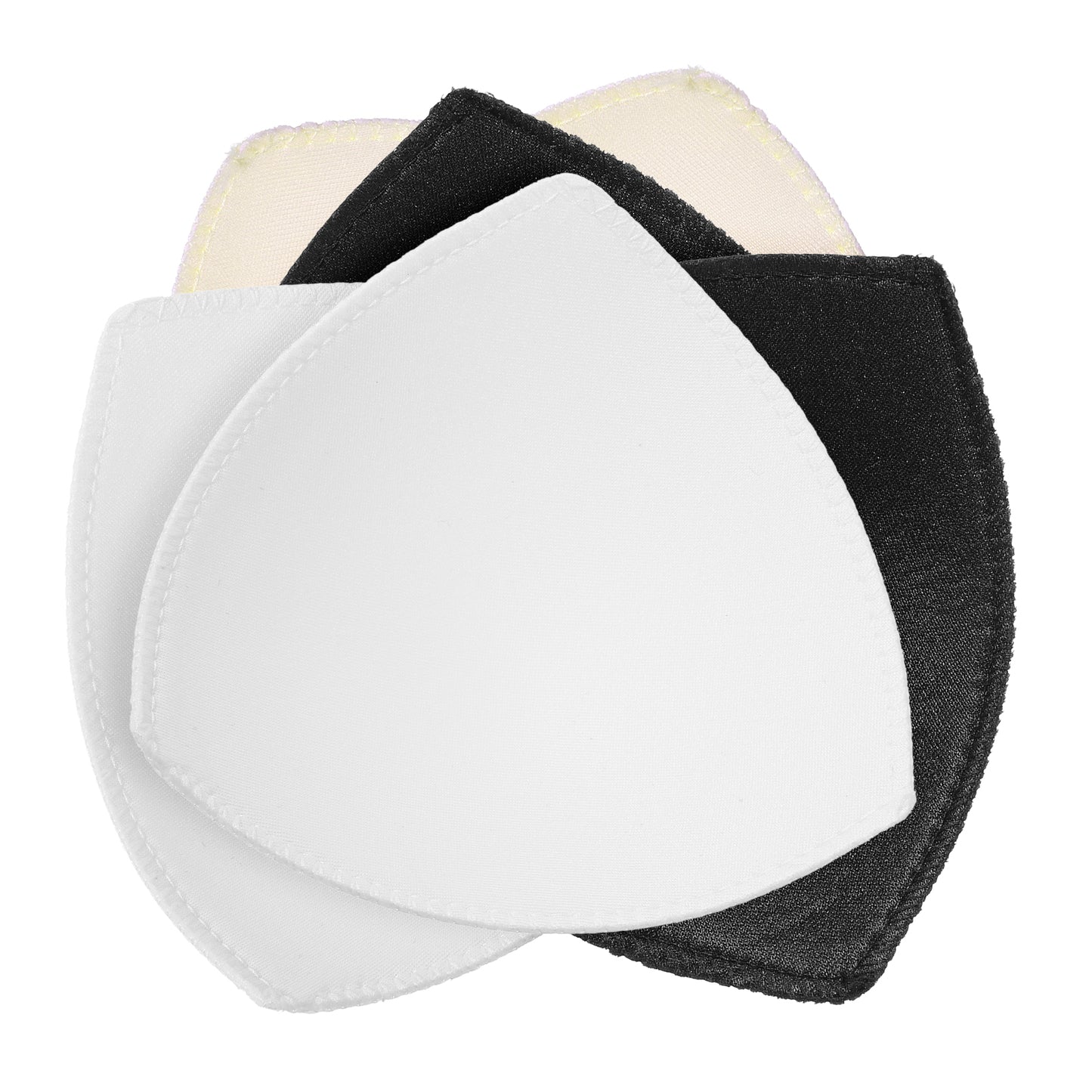 QFGasre Triangle Bra Pad Inserts, 3 Pairs Sponge Bra Inserts Removable Edge-Sewn Breast Enhancers Insert Breathable Lift Up Bras Cups Replacement for Sports Bras Dresses Swimsuits (Black, White, Skin)