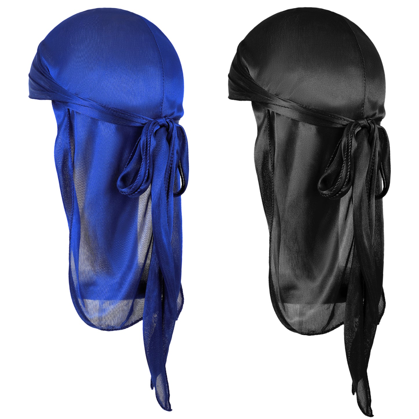 KFHENSOMR 2Pcs Kids Satin Durags - Silk Durag Cap for Boys & Toddler Girls Long Tail Wide Strap 360 Waves Head Wrap (Black/Blue)