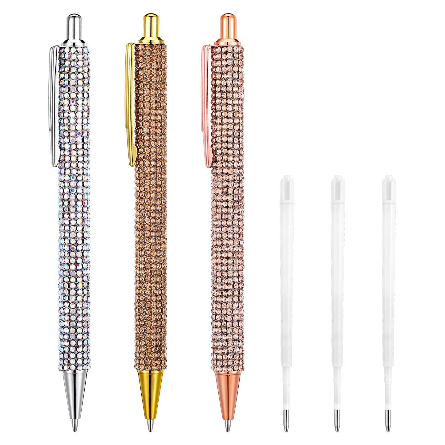 3 Pcs Bling Rhinestone Sparkly Pens for Women with 3 Pcs Black Ink Refills Cute Fancy Pens Diamond Crystal Glitter Ballpoint Office Supplies Beautiful Gifts for Girl Office School Christmas Graduation