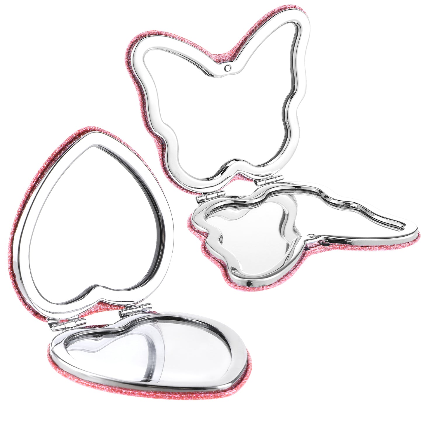 2 Pcs Compact Mirror Heart Butterfly Shaped Folding Magnifying Mirror Mini Portable Travel Makeup Mirror Double-Sided Cute Glitter Cosmetic Mirror for Women Handbag Wallet Home Office Vanity