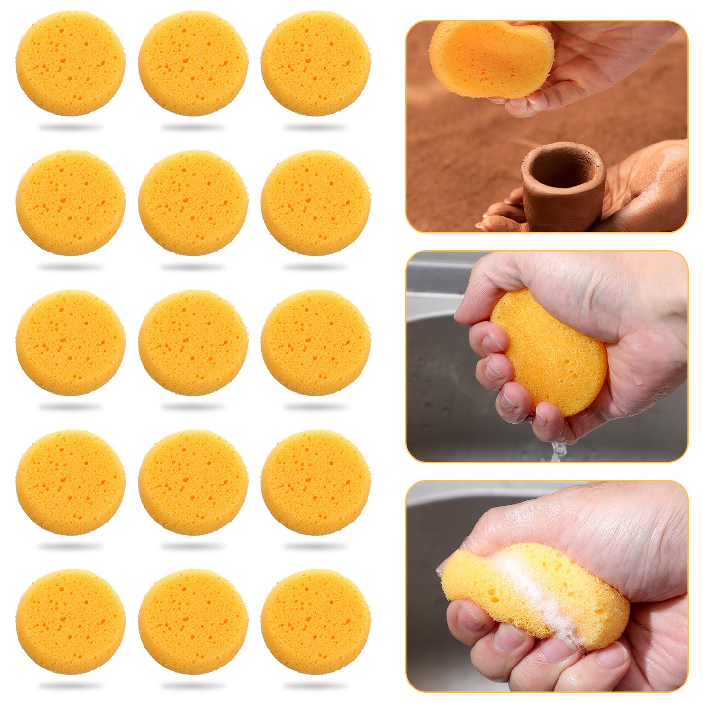 15 Pcs Pottery Sponges for Clay Ceramics Sponge 2.7 Inch Round Horse Bridle Cleaning Scrubber Pad Absorption Dish Washing Sponges for Pottery Kitchen Shoes Leather Care Housework Art Craft