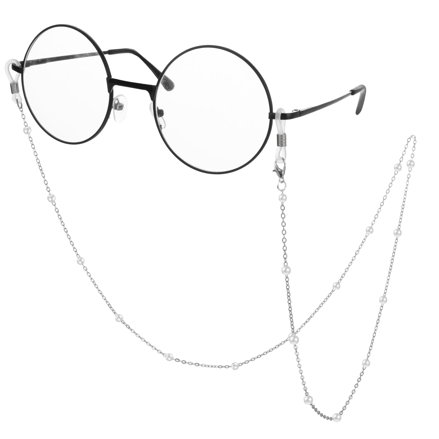 COMNICO 2PCS Eyeglass Chains Women Beaded Eye Glasses Holders Around Neck Cute Stylish Mask lanyard Necklace Strap Sunglasses Reading Eyewear Retainer Prevent Loss (Silver)