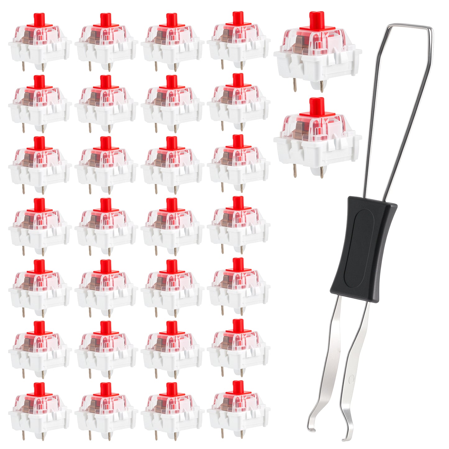 30Pcs Red Switch Replacement with 1 Clip, 3 PIN Mechanical Keyboard Switch, Clicky with Strong Tactile Feedback, Accurate Typing, Dustproof, Office and Gaming LED Keyboard Universal Replacement Parts