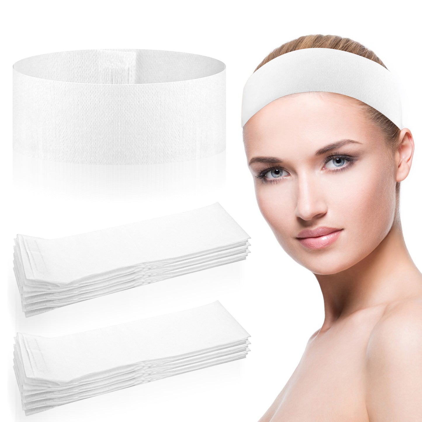 Qianyu Disposable Spa Face Headbands Stretch Face Headband Esthetician Supplies White Soft Non-Woven Wrapped Elastic Makeup Headwraps for Women Girls Skincare Bath and Sport(30)