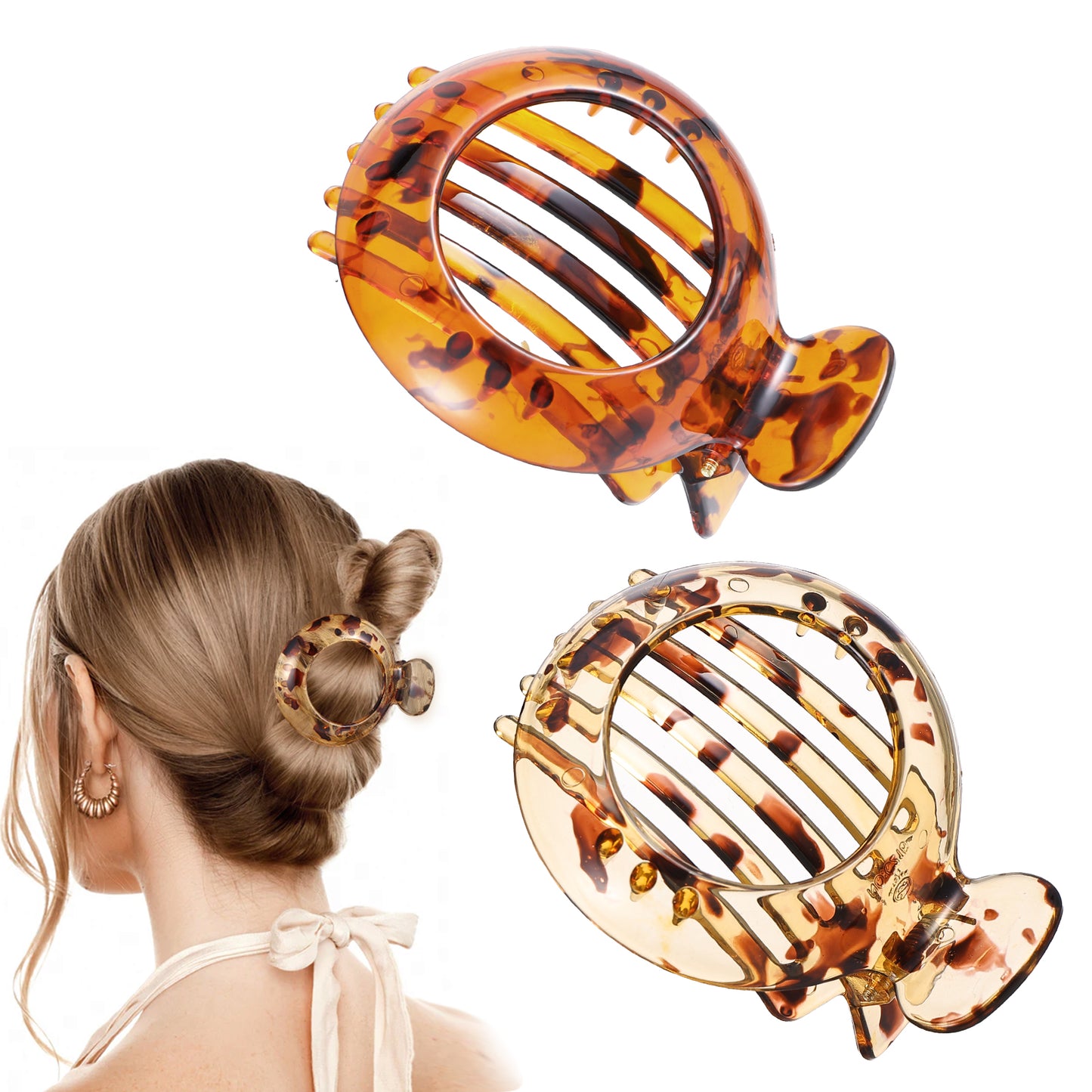 2Pcs Non Slip Flat Hair Claw, Small Hair Clip for Thin Hair, Strong Hold Resilient Spring Action, Light Brown Hair Barrettes Everyday Hair Accessory Clamps for Women & Girls