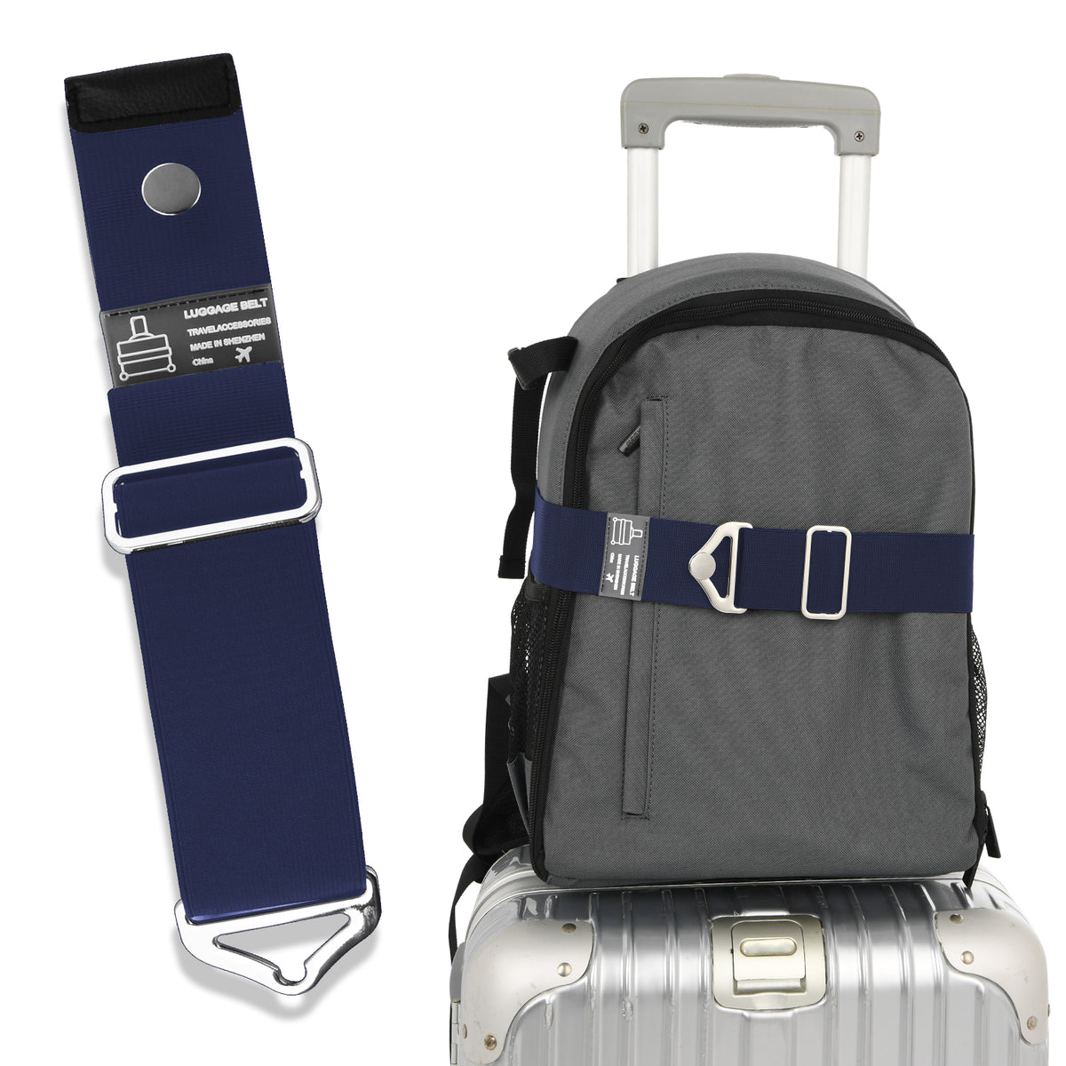 2-in-1 Travel Belt for Luggage Straps Over Handle for Add a Bag (Blue, L)