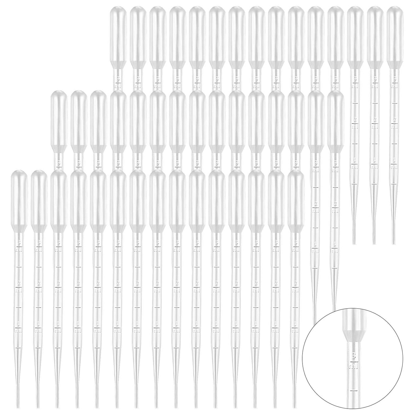 100pcs 3ML Dropper Pipettes Essential Oil Transfer Disposable Plastic Eye Dropper Graduated Pipettes Dropper for Liquid DIY Crafting Makeup Tool Resin Labs Kids Activities Universal without Leakage