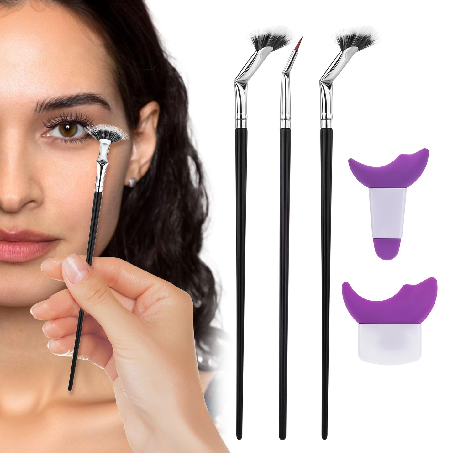 5 Pcs Mascara Fan Brush Folding Angle Scalloped Lash Brush Lash Wand Brush Makeup Tools Multifunctional Bent Clump Eyelash Brush for Upper Lower Eye Lash Natural Lifted Effects Beginners Friendly