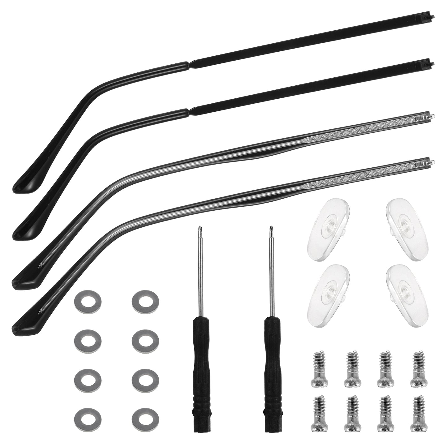 Heclia Glasses Arm Replacement 2 Pair Universal Eyeglass Repair Kit Anti-Slip Tips Eyeglasses Arms Legs Replacement Accessories with Screws, Nose Pads, Tools for Sunglasses, Reading Glasses Black TR90