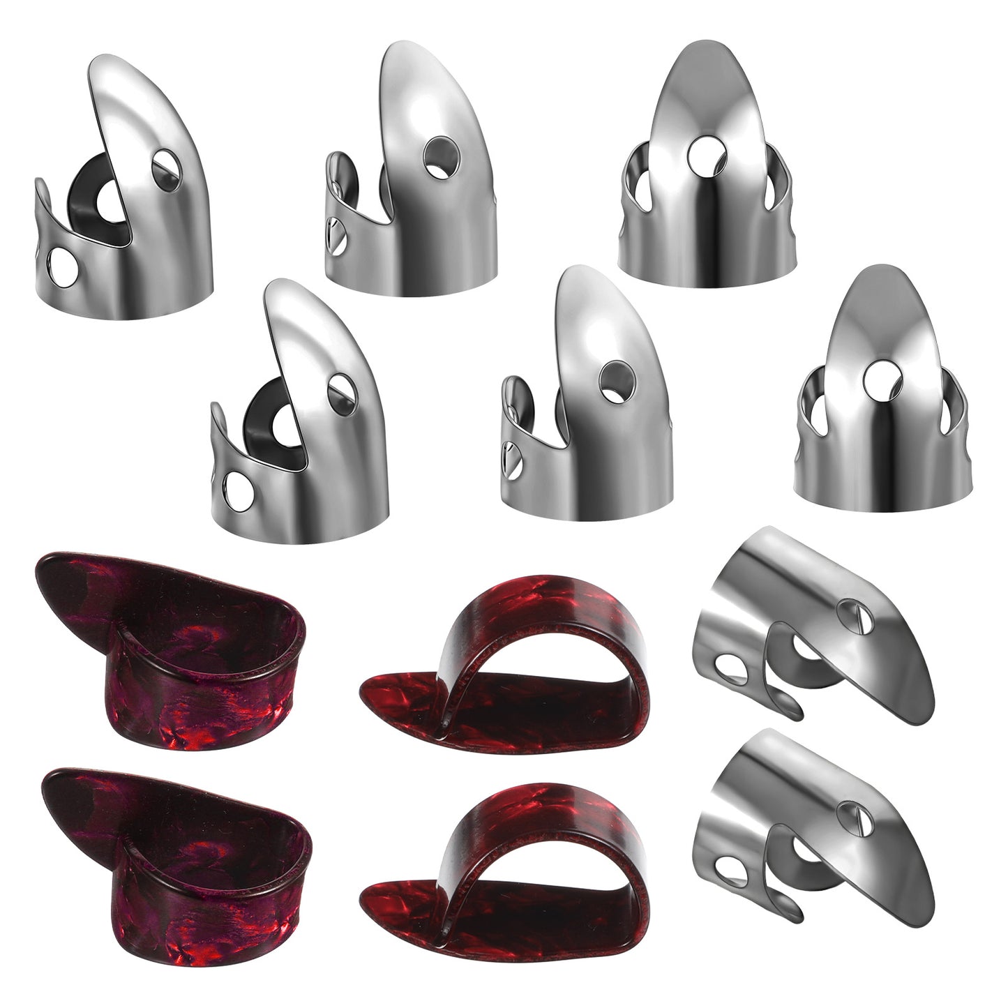 Ptwola 12pcs Steel Finger Picks Set, Includes 8pcs Silver Steel Finger Picks and 4pcs Plastic Celluloid Thumb Picks Adjustable Metal Bass Plectrum for Acoustic Guitar Banjos Mandolin Harp