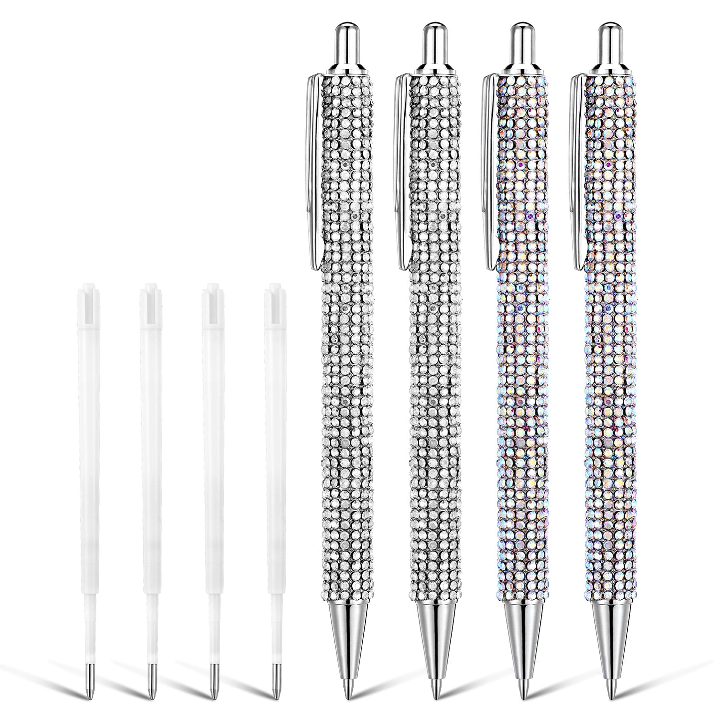 4 Pcs Rhinestone Pens Bling Sparkly for Women Diamond Metal Ink Crystal Glitter Ballpoint Bedazzled Fancy Retractable Pens 1.0mm Refills Office Supplies Cute Beautiful Gifts for Women Girls