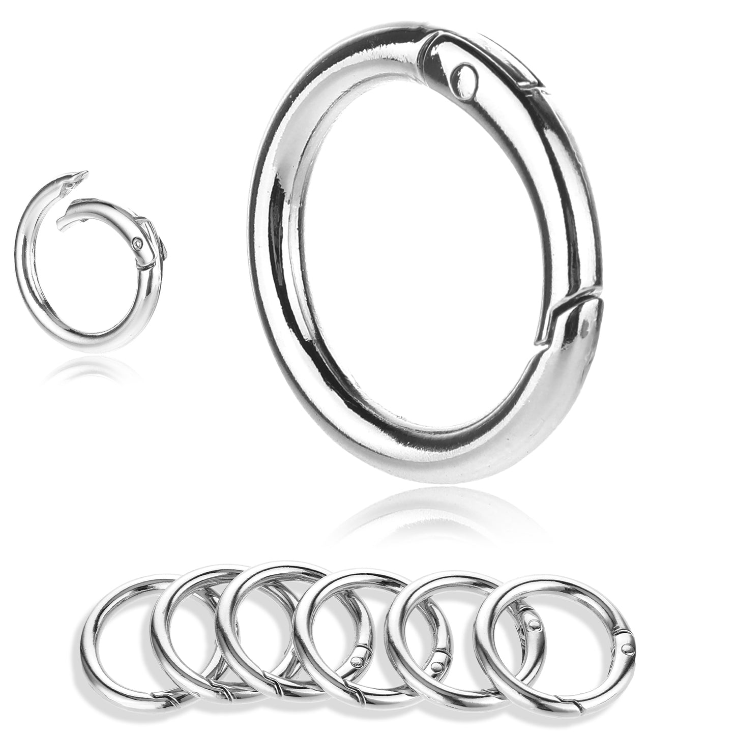 COMNICO 12 PCS Round Carabiners Rings Metal Spring Flat O Rings Clip Keyrings Buckle Snap Hook Mini Circle Carabiner for Bags Purses Car Keys Rings Replacement (Silver)