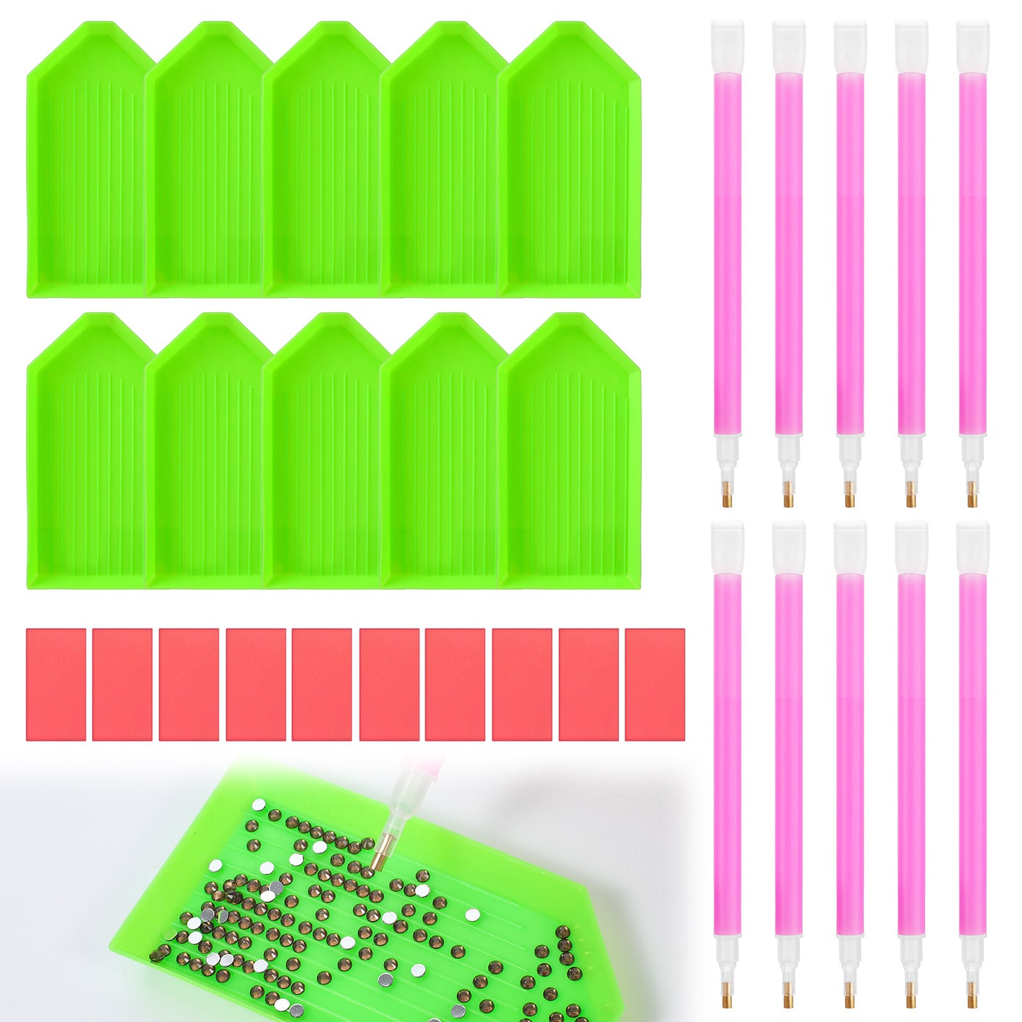 Hpmjz 30 PCS Diamond Art Pens Tools with Drill Pen 5D Diamond Art Wax Accessories with Tray Rhinestone Arts DIY Accessories Includes 10 Drill Pens 10 Trays and 10Clay Pads for Adults DIY Crafts