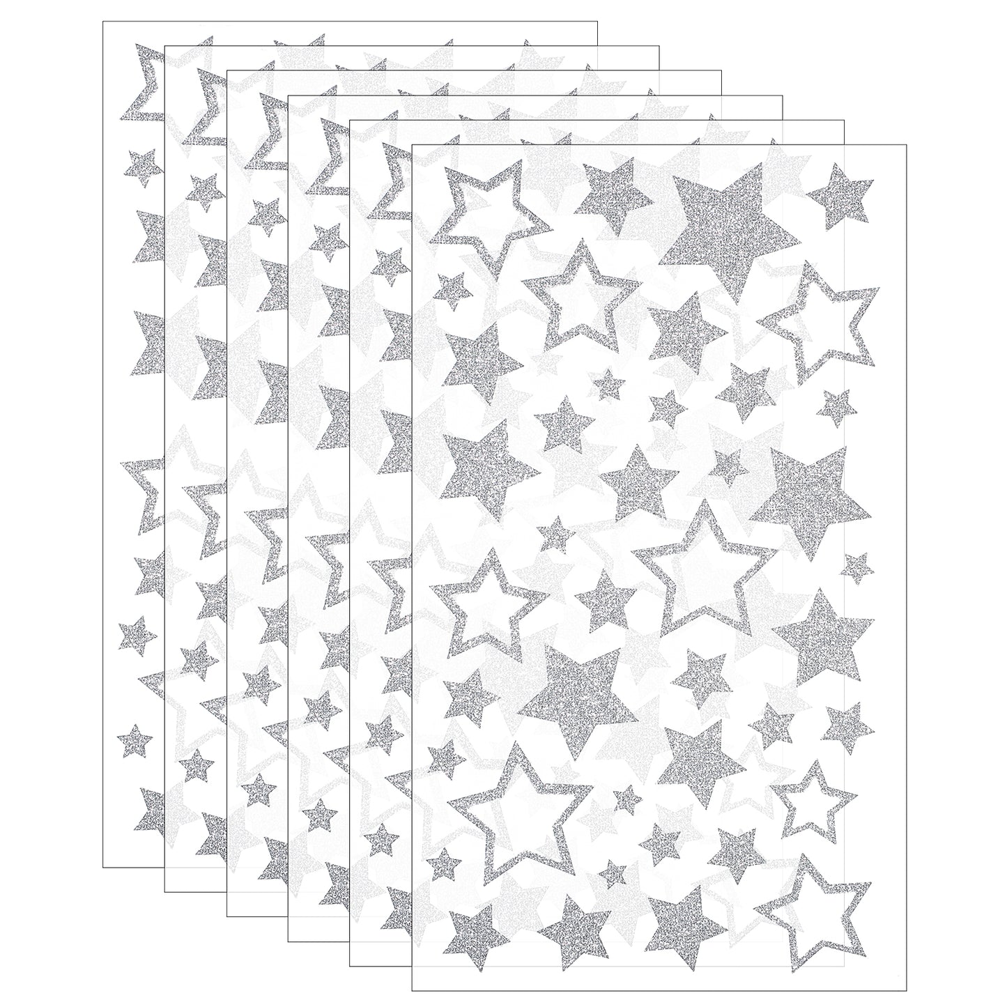 6 Sheets Christmas Star Stickers Glitter Bling Self Adhesive Award Decal Silver Foil Small Decoration Sticker Cute Decal for Holiday Window Album Scrapbook Car Phone Case Mug DIY Craft