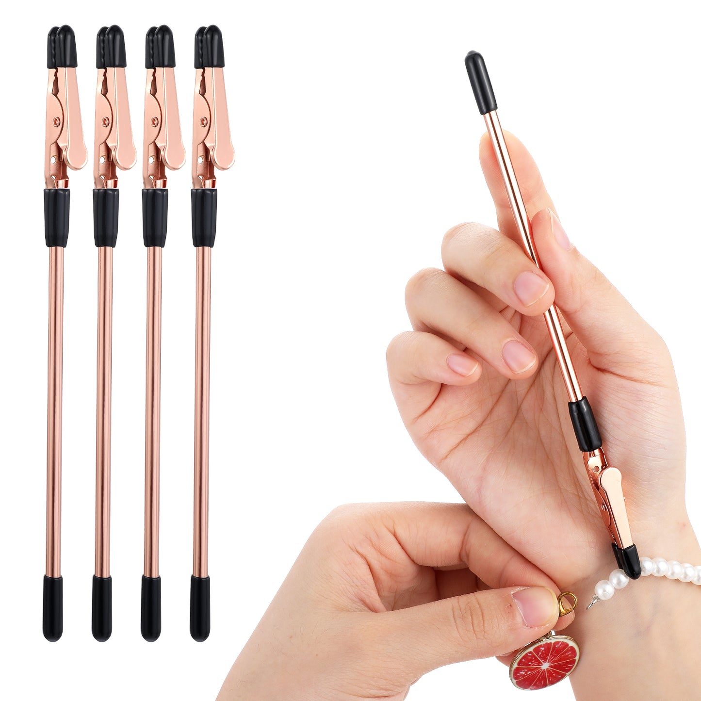 COMNICO Bracelet Helper Tool, 4Pcs Retractable Bracelet Helper to Put On Yourself Alligator Clips with Rubber Cover Tip Metal Jewelry Fastener Helper Assistance Tool for Bracelet Necklace Jewelry