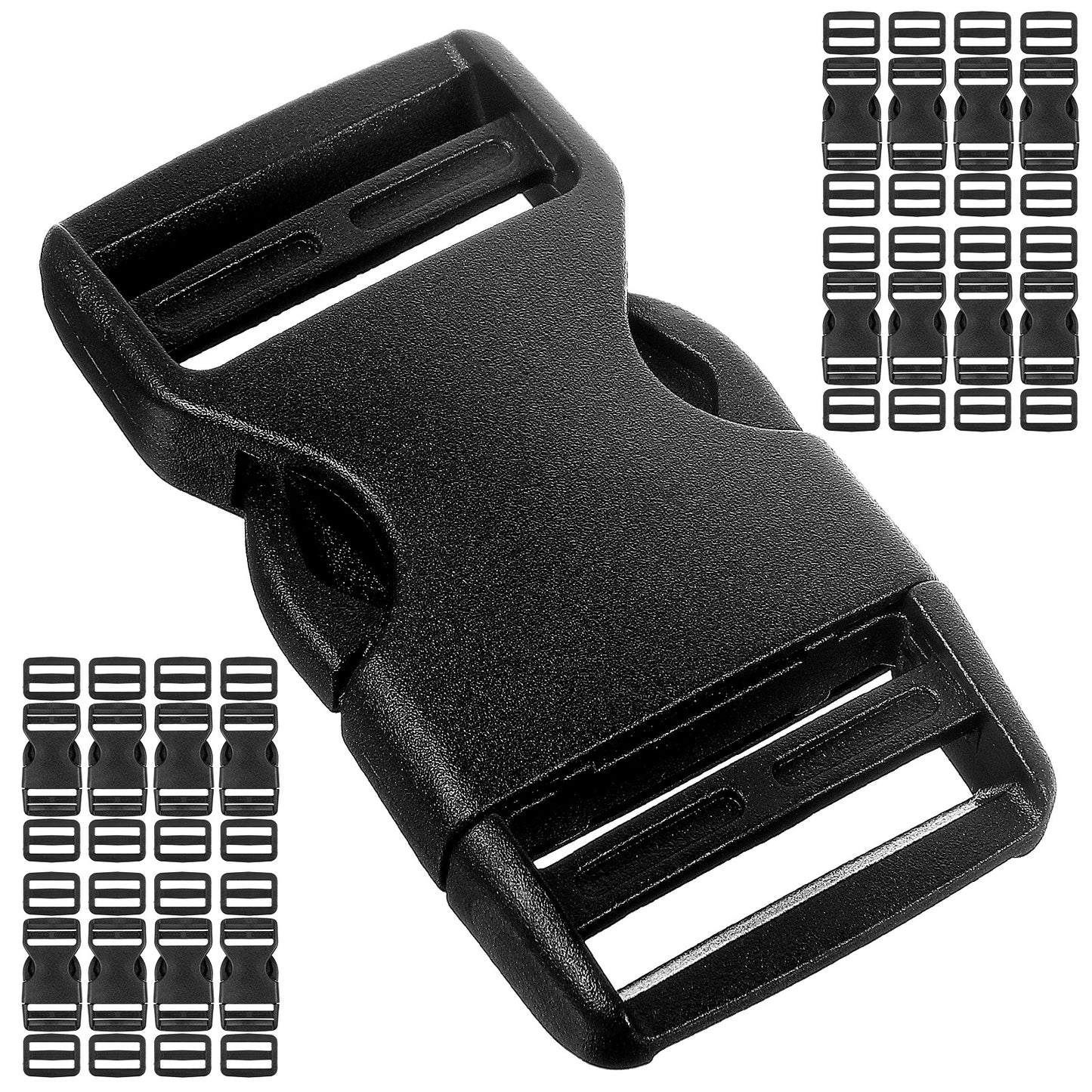 16 Pack Buckles for Straps Quick Side Release Buckles Plastic Replacement Wide Snap Clip Dual Adjustable Fastener Clip with 32 Pcs Slide Clips for Nylon Webbing Canvas Strap Backpack Dog Collars