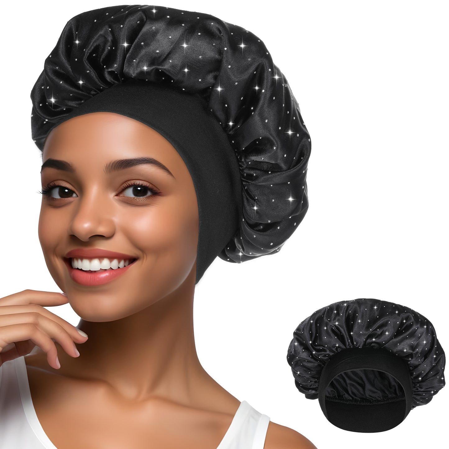 COMNICO Bonnet for Sleeping, Silk Hair Bonnet Single Layer Sleep Cap with Adjustable Strap Night Wrap Reversible Sleep Cap Satin Bonnets for Women Men Curly Hair