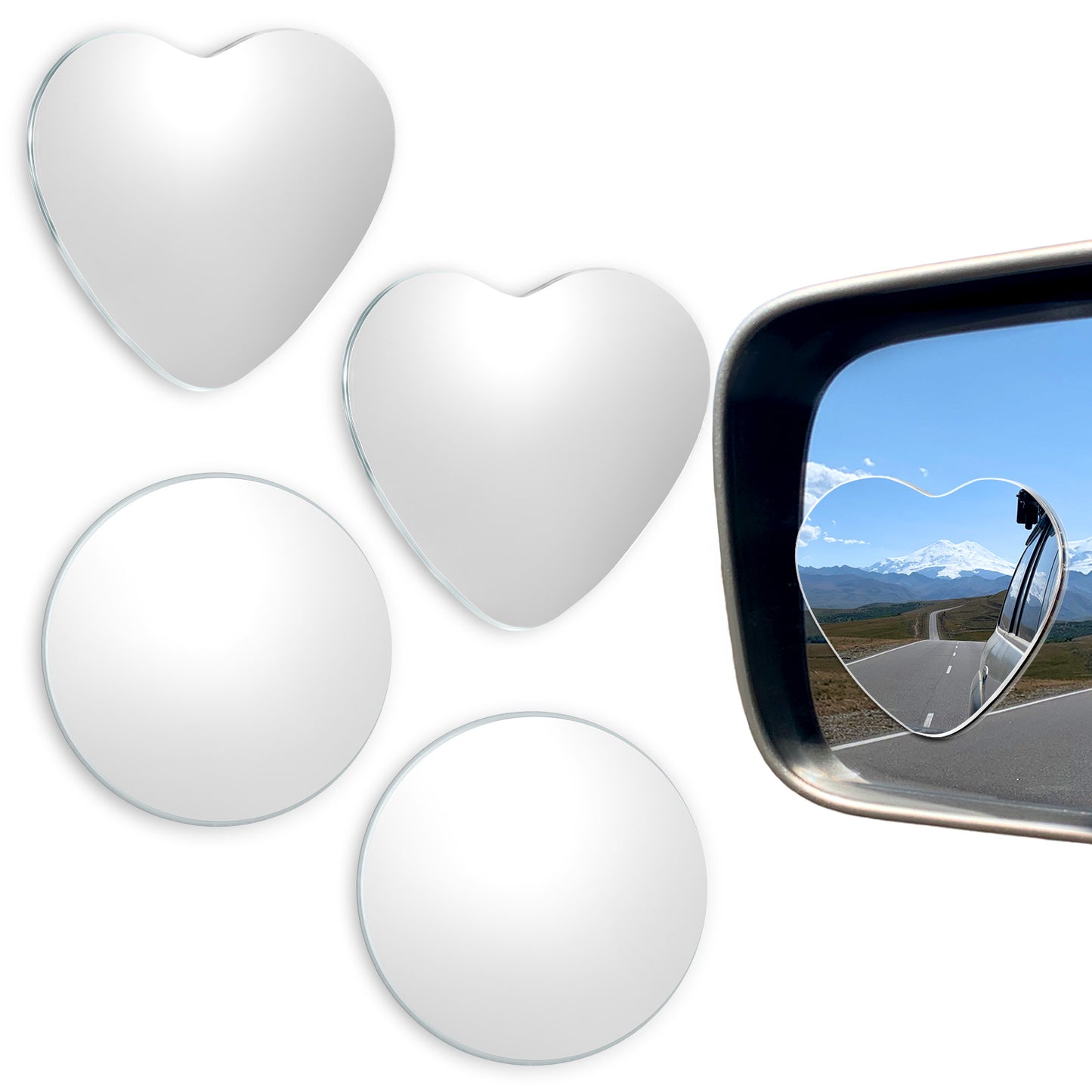 4 Pcs Car Blind Spot Mirrors Cars Heart Shaped Blind Spot Car Side Mirrors Removable Wide Angle Convex RearView Mirror Blindspot Adjustable Angle Universal Fit Stick On Side Mirror for Most Cars