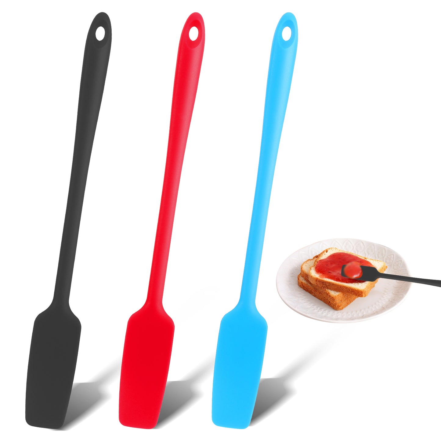Wanmu Silicone Jar Spatula, 3 Pcs Jar Scraper with Long Handle, Jam Spreader Rubber Heat Resistant Kitchen Scraper, Kitchen Mini Silicone Spatula for Jars Icing Baking Cake