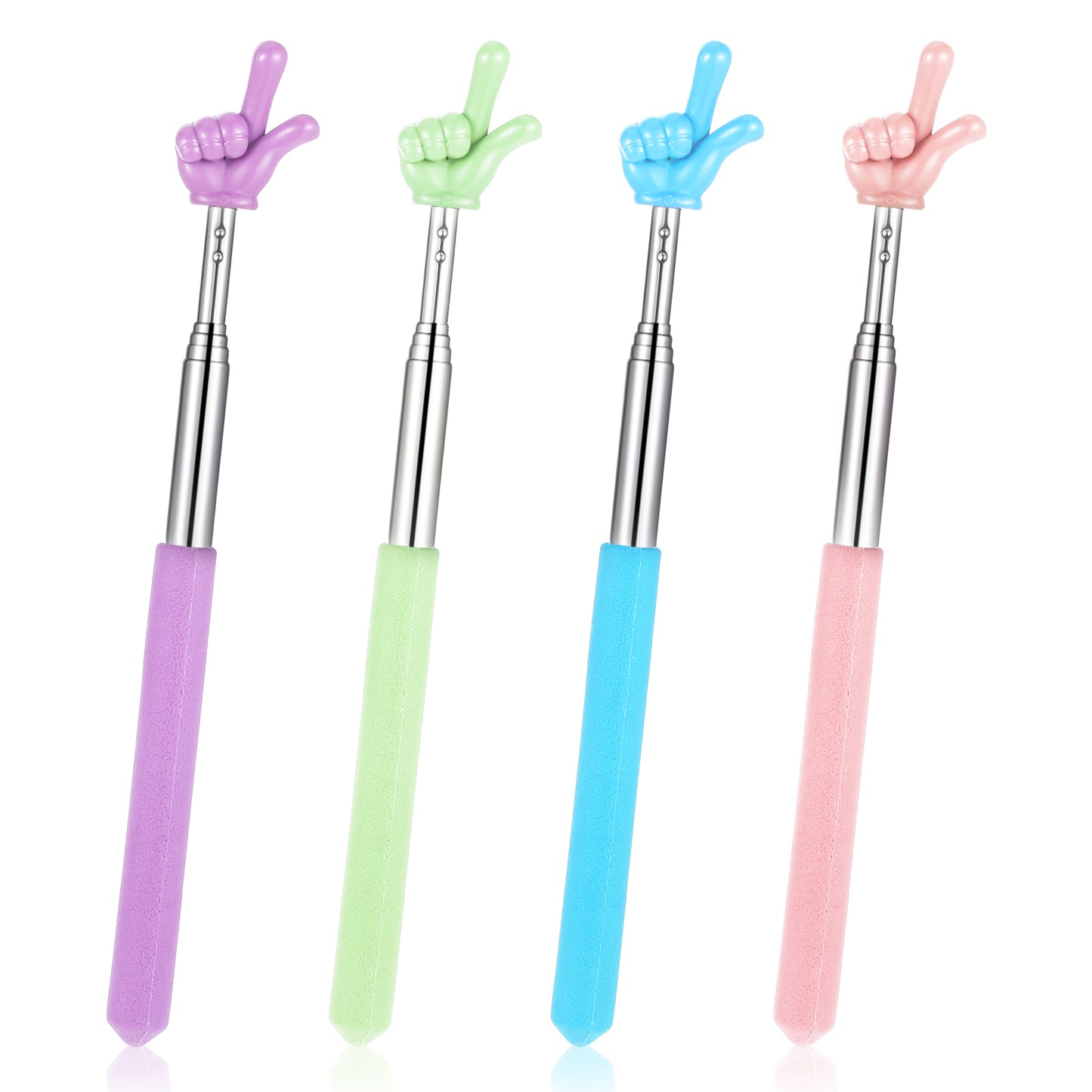 Dimeho 4 Pcs Telescopic Teachers Pointer Cute Extendable Hand Pointer Retractable Finger Classroom Stick Manual Reading Signal Pointer for Elementary School Kindergarten Teacher Supplies