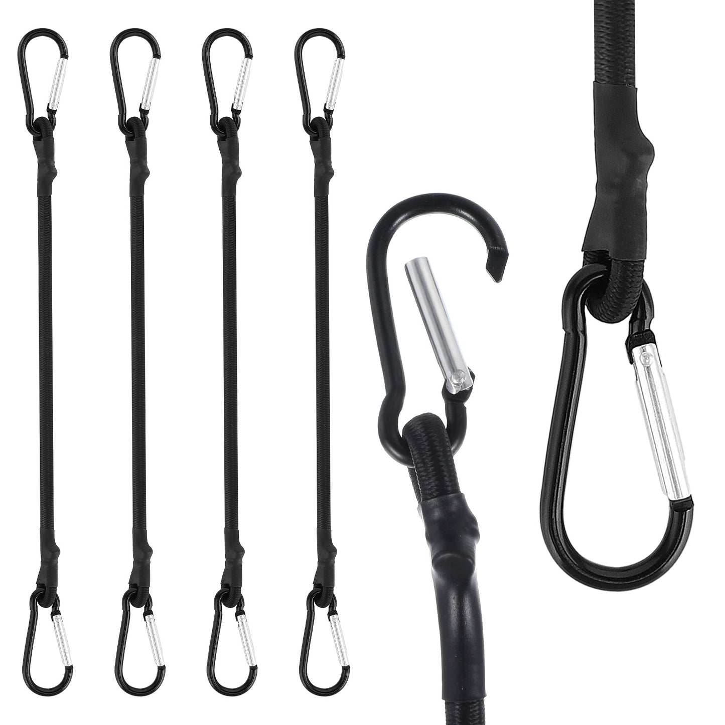 4 Pcs Bungee Cords with Carabiner Clips, 30cm Long Heavy Duty Bungee Cord Hooks, Durable & Stretchable Elastic Straps with Carabiner Hooks for Securing Luggage Camping Gear Mountaineering