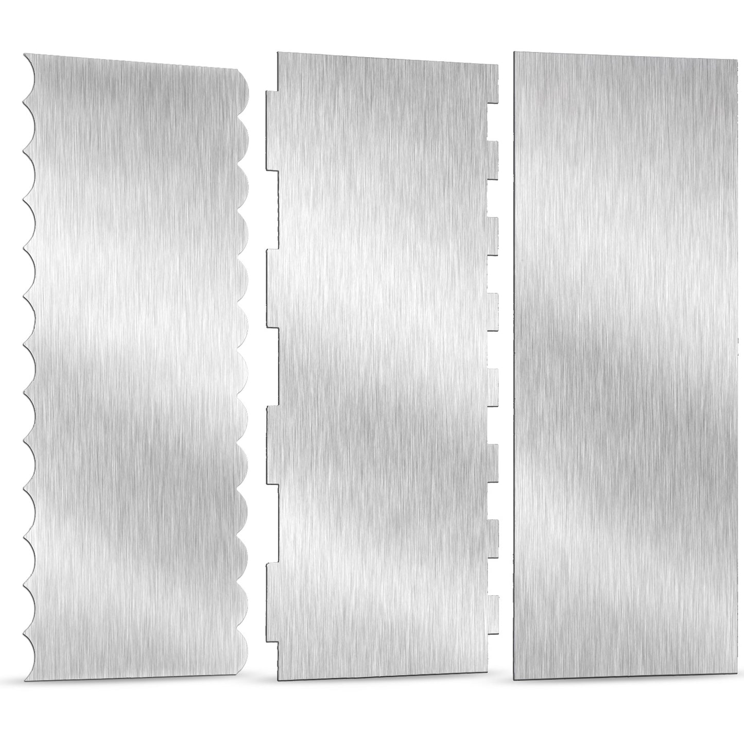 Sibba 3PCS Stainless Steel Cake Scraper Set, 9 Inch Cake Scraper Smoother, Double Sided Patterned Edge Stripe Edge Smoother, Cake Decorating Comb for Mousse Butter Cream Pastry Cutter