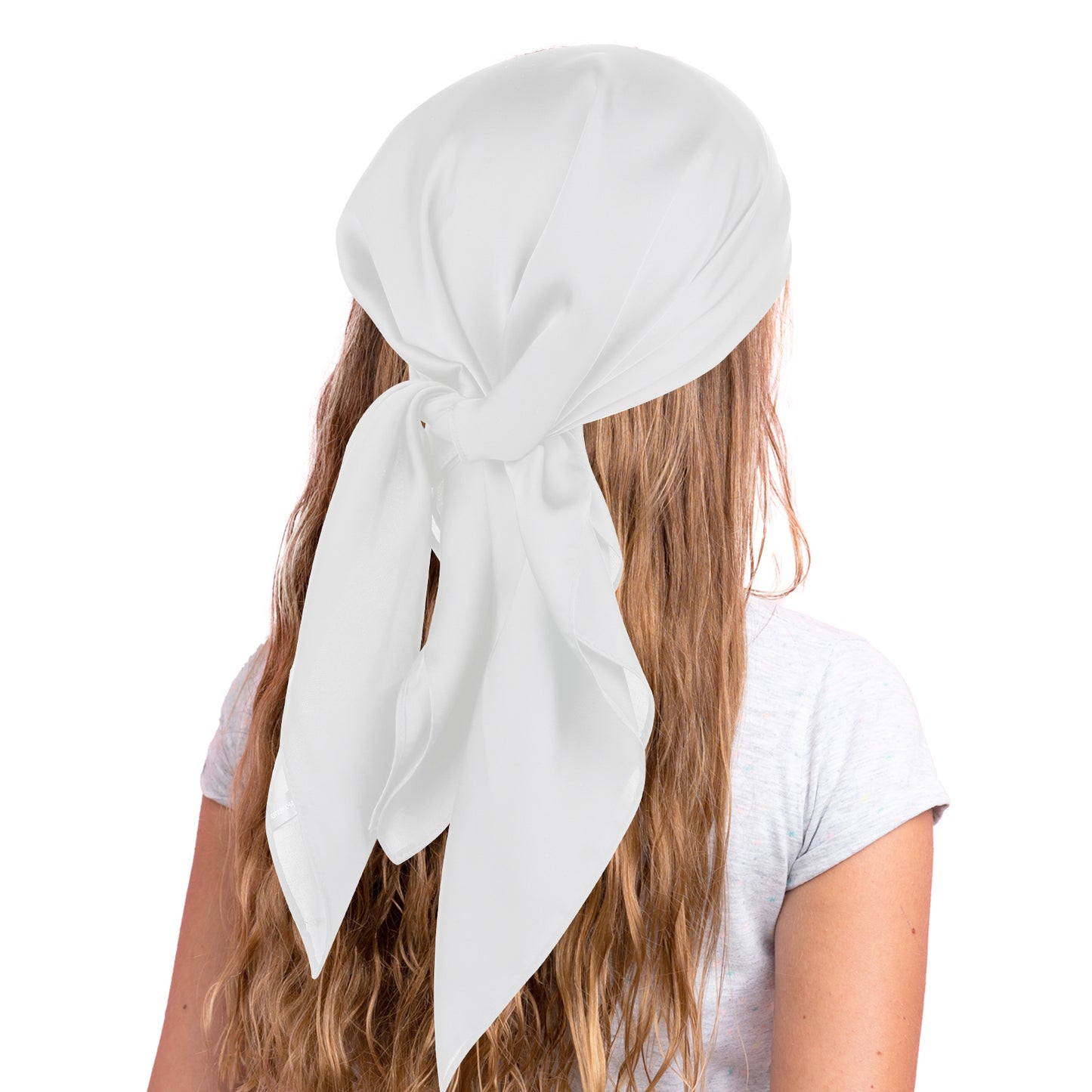 COMNICO Head Scarf Satin Hair Scarf for Women Neck Scarfs Square Like Silk Bandana Hair Wraps Scarf for Sleeping (27.5 Inch) (White)