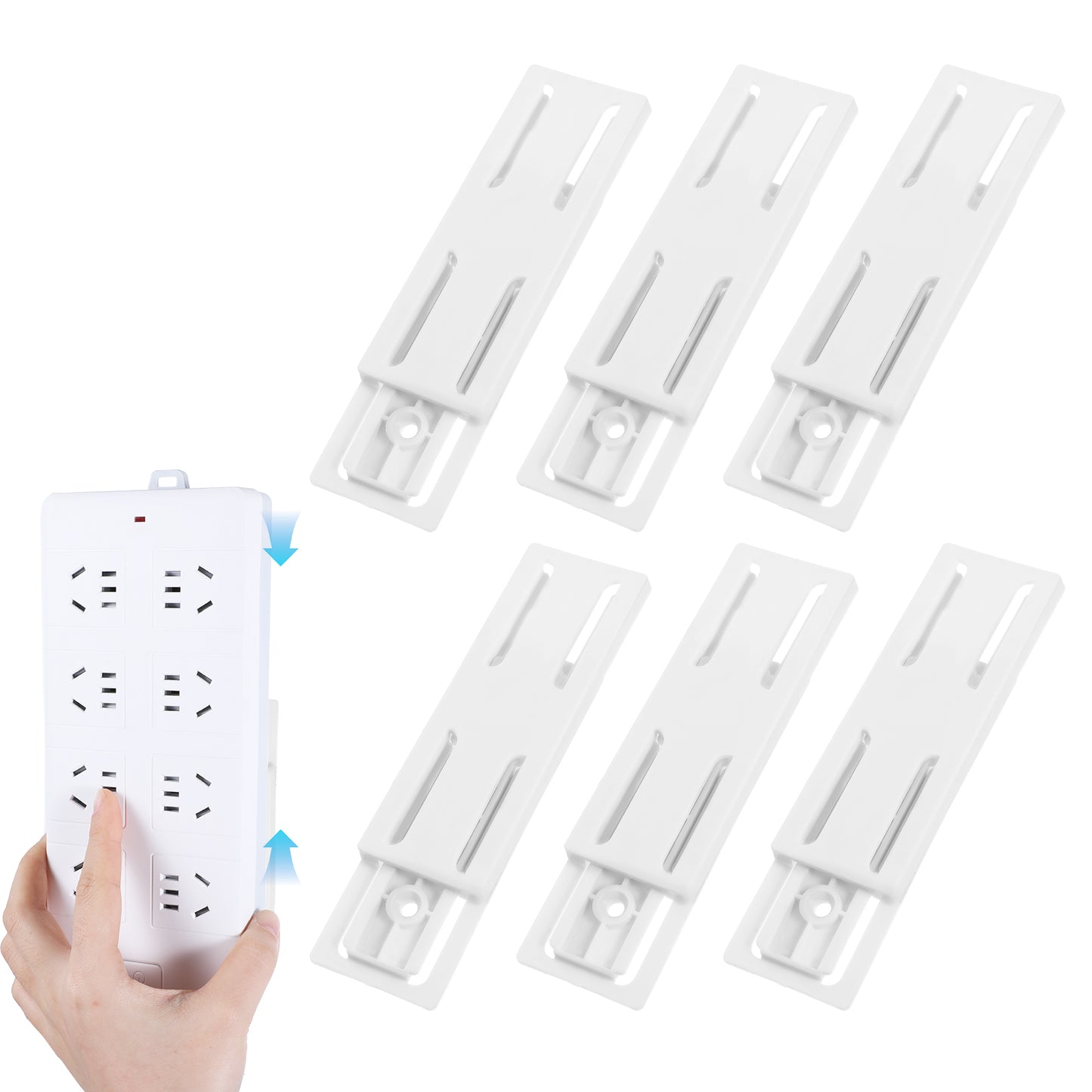 6 Pcs Adhesive Punch-Free Socket Holder Wall Mount Power Stirp Holder Mobile Socket Desktop Fixer Cable Management Surge Protector Power Strip for Kitchen Home Office Space-Saving Easy to Install